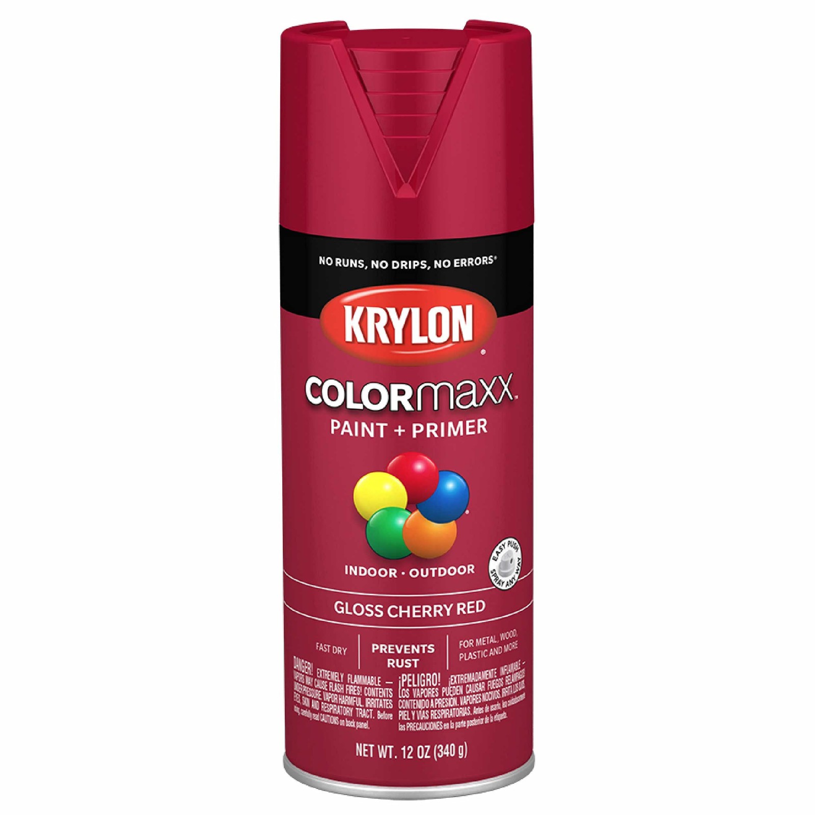 Krylon COLORmaxx Cherry Red Spray Paint 12 Ounce Fast Dry Rust Protection
