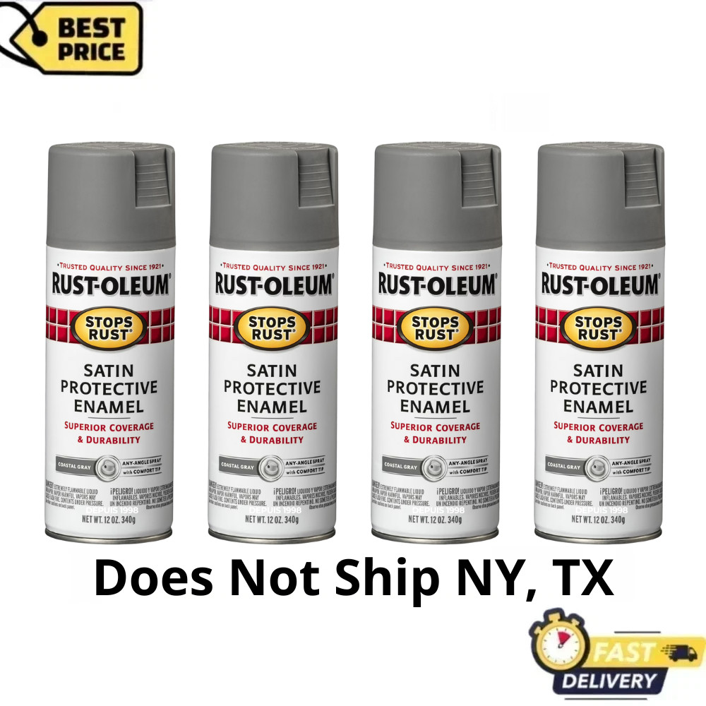 Rust-Oleum Stops Rust Satin Spray Paint, Coastal Gray, 12 oz Enamel Paint, 4Pack