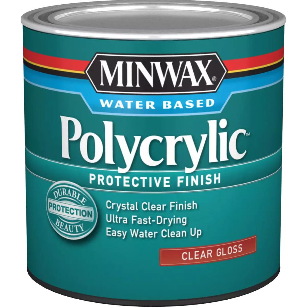 Minwax Polycrylic Protective Finish, Gloss, Clear, Woodwork & Furniture 1/2 Pint