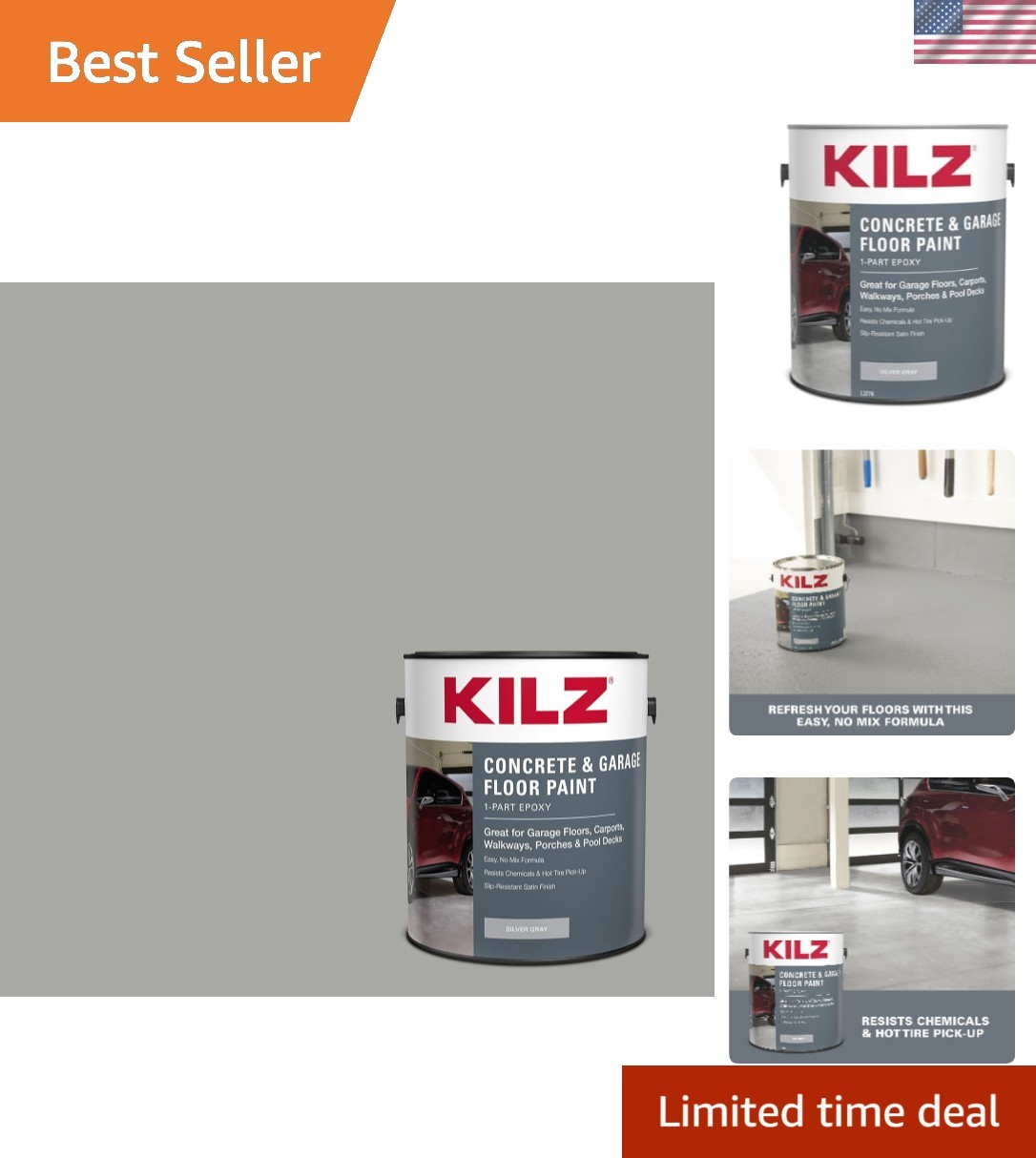 1-Part Epoxy Acrylic Concrete & Garage Floor Paint, Silver Gray, Satin, Inter…