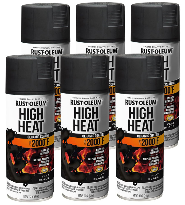 Rust-Oleum 248903 Automotive High Heat Spray Paint, 12 oz, Flat Black, 6 Pack