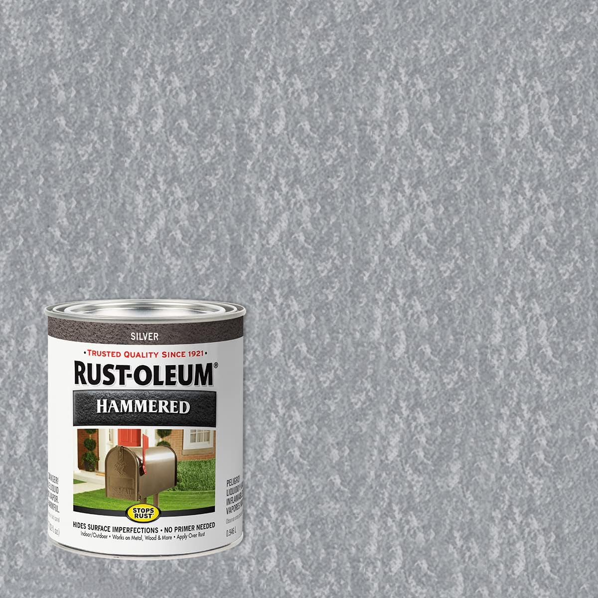 7213502 Stops Rust Hammered Finish Paint, Quart, Silver
