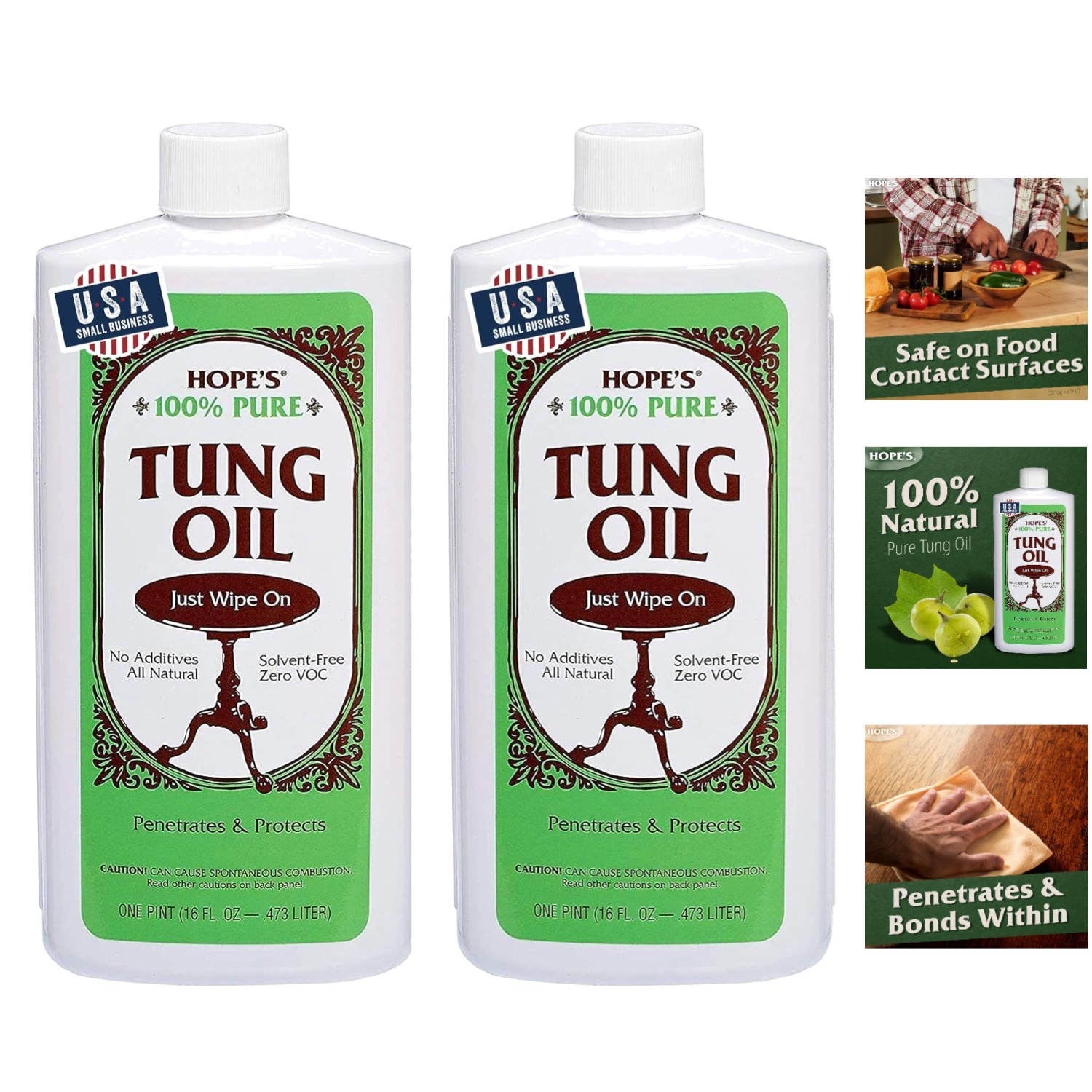 Natural 100% Pure Tung Oil – Waterproof Wood Finish & Sealer, 32 Fl Oz Total