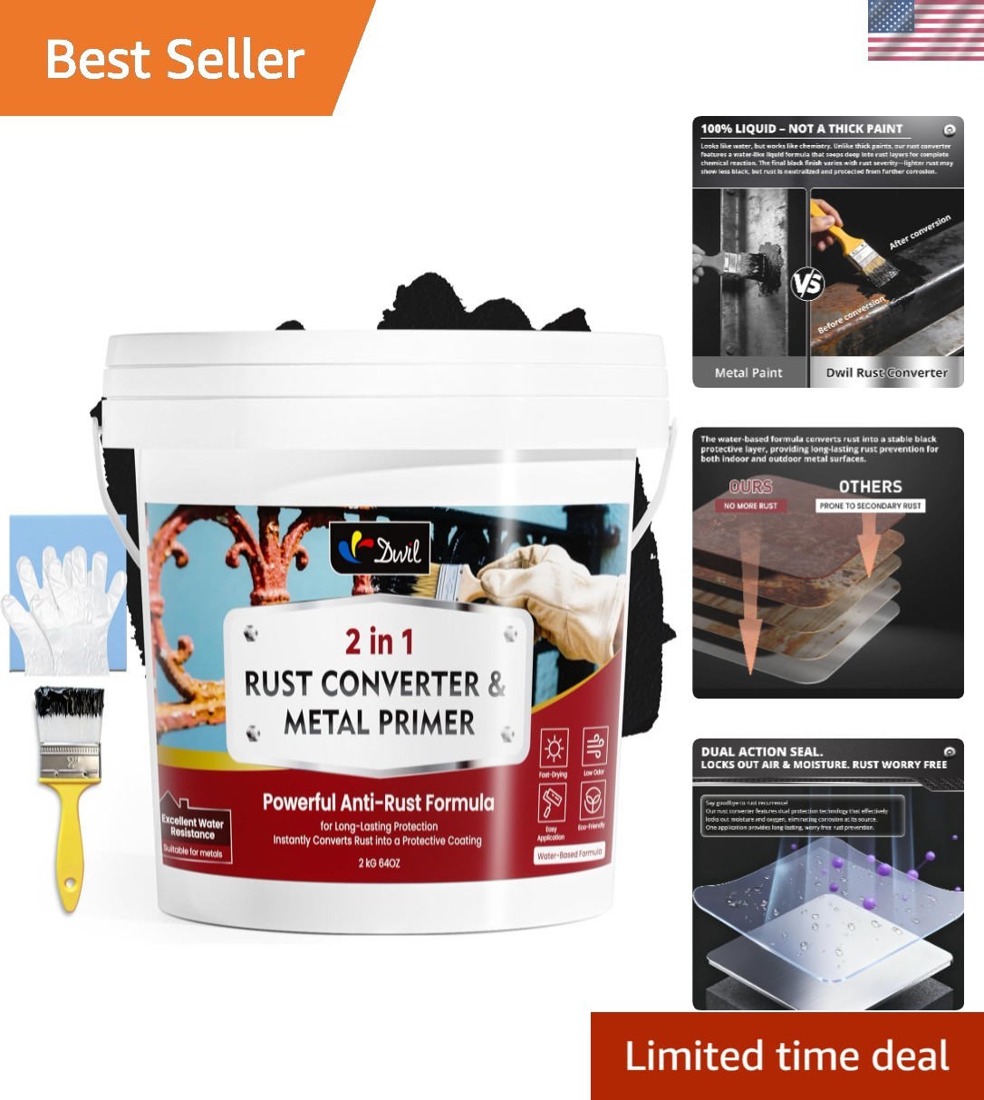 Water-Based 2-in-1 Paint & Primer for Metal – Effortless Rust to Coating, 64 oz