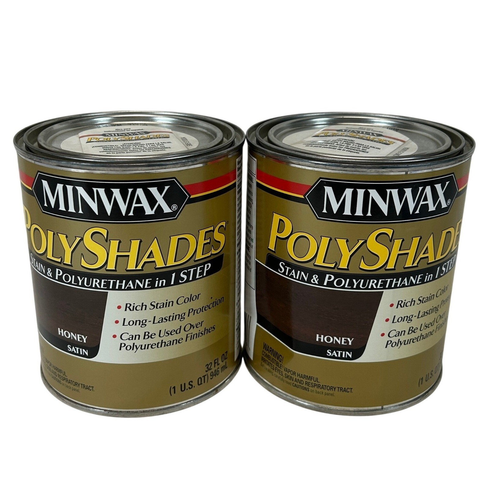 2 Pack Minwax PolyShades Honey Satin Stain & Polyurethane 1 Step 32oz 1 Quart