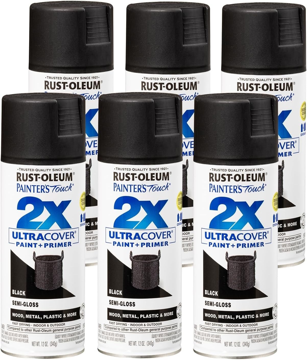 Rust-Oleum Painter’s Touch 2X Ultra Cover Spray Paint, 12 oz, Semi-Gloss Black