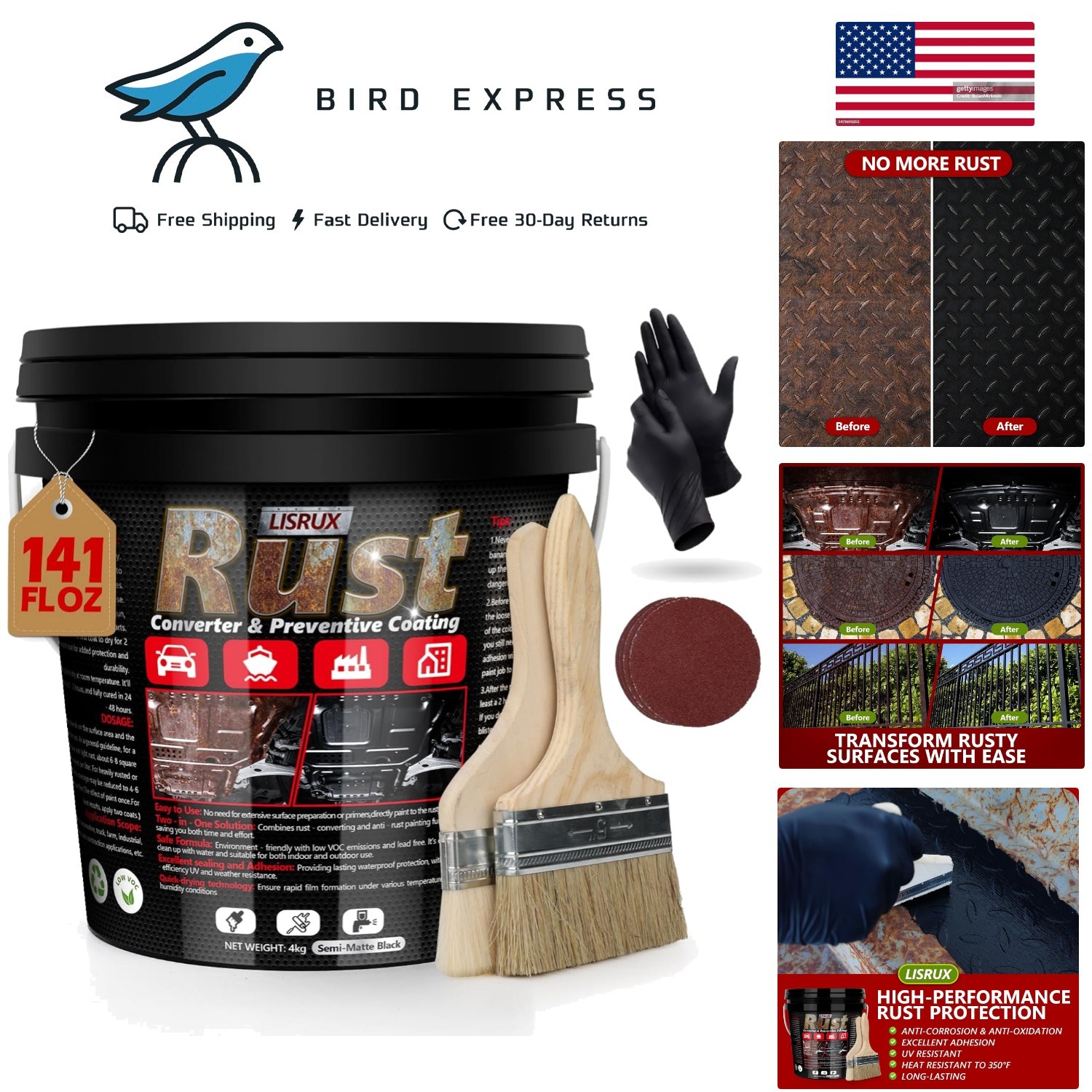 Rust Converter and Metal Primer 141 Fl Oz Black Rust Inhibitor Water-Based