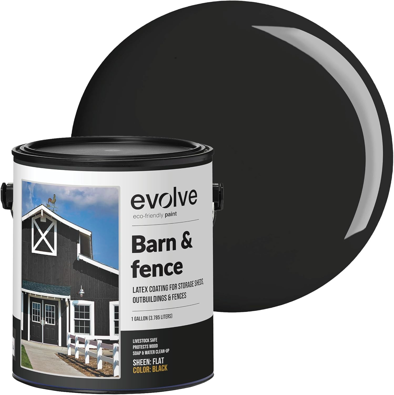 Barn & Fence Paint, Flat (Black), 1 Gallon – Durable Scratch-Resistant Wood Coat