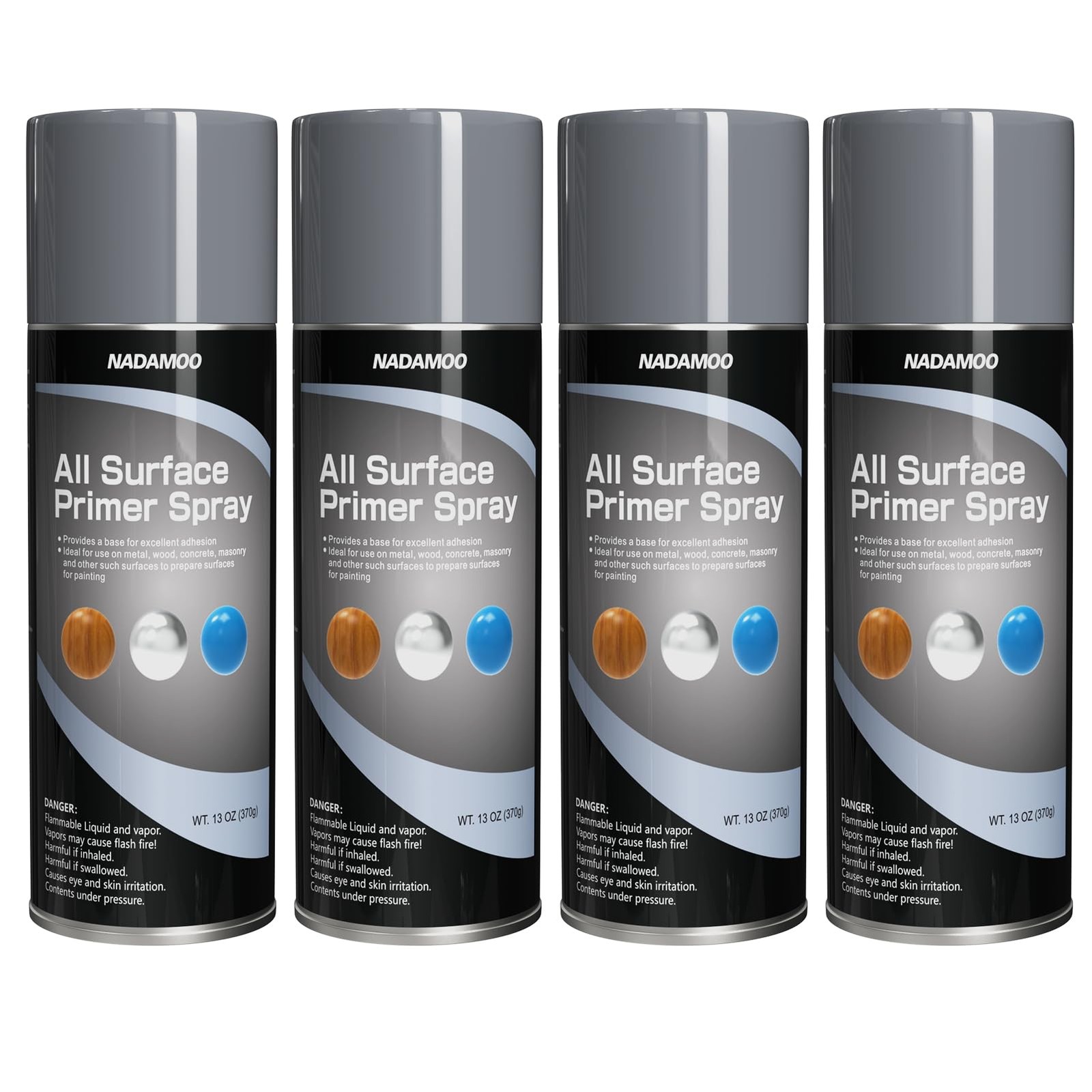 NADAMOO All Surface Primer Spray, One-Part Epoxy 13 Ounce (Pack of 4), Gray