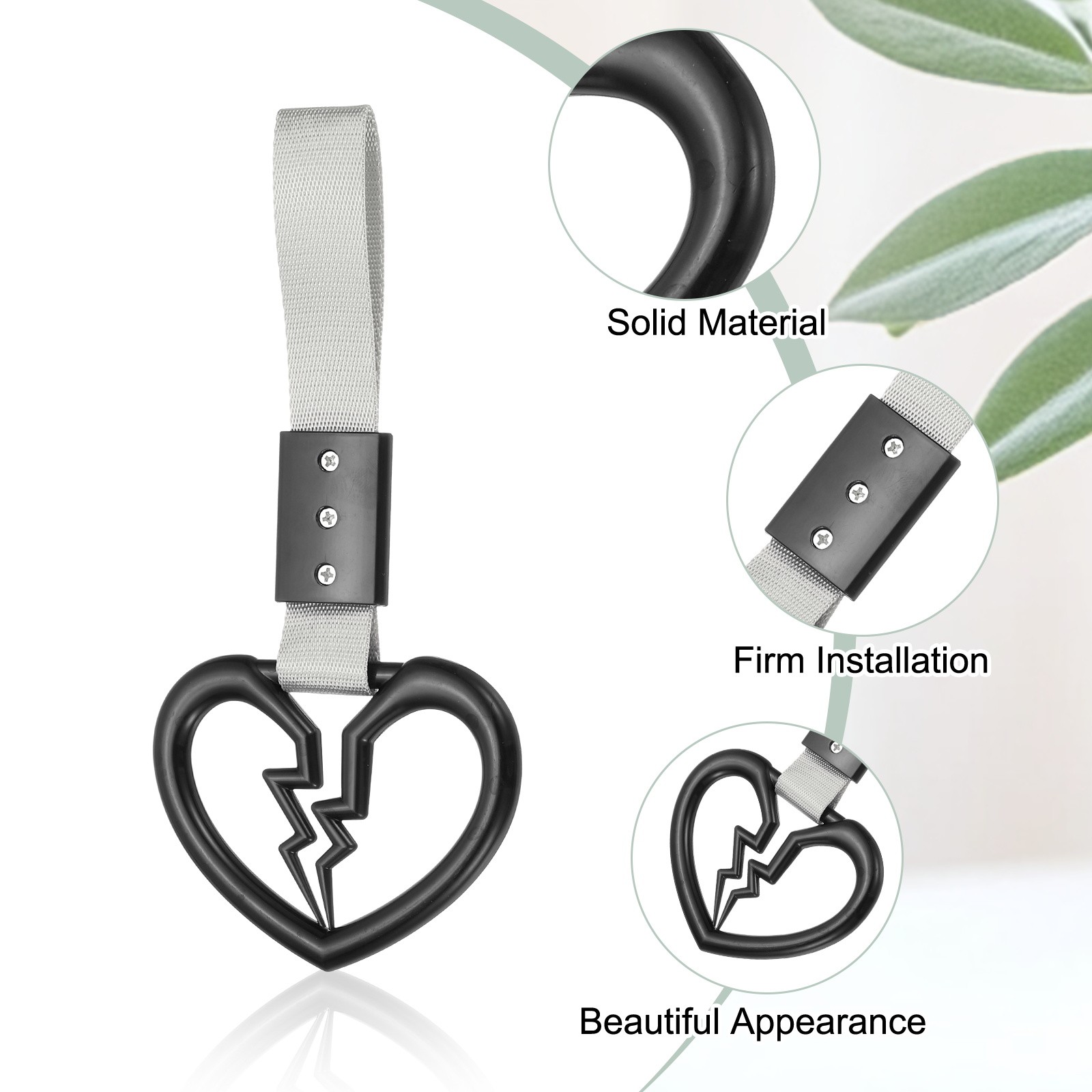 4Pcs Broken Heart Shaped Car Handle Straps for Auto Decoration, Black