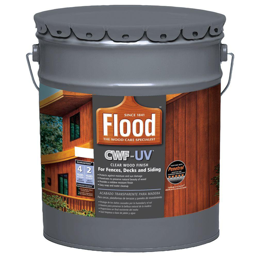 Flood Clear UV Based Exterior Wood Finish for Fences Decks Siding Stain 5 Gallon
