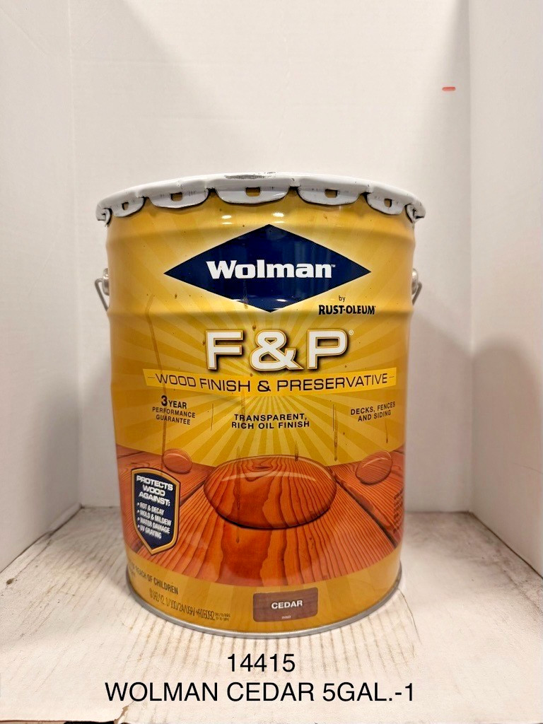 Wolman 14415 F&P Finish & Preservative Exterior Wood Stain Cedar 5 Gallon Dented