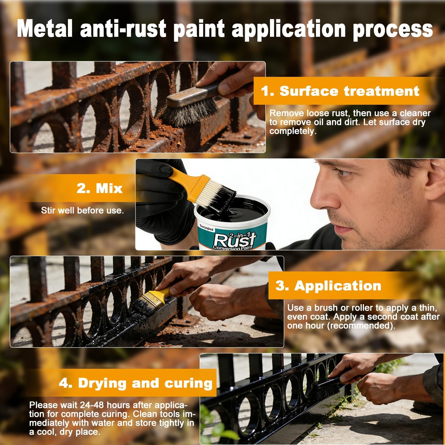 Rust Converter Metal Paint 2-In-1 Rust Remover Primer Anti Rust Treatment