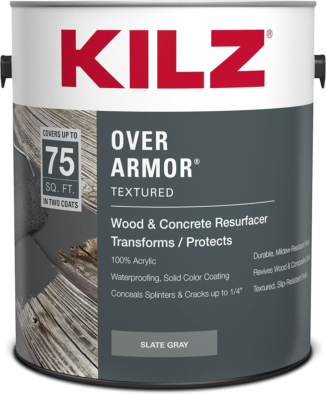 over Armor Wood & Concrete Resurfacer, Exterior, Textured, Slate Gray, 1 Gallon