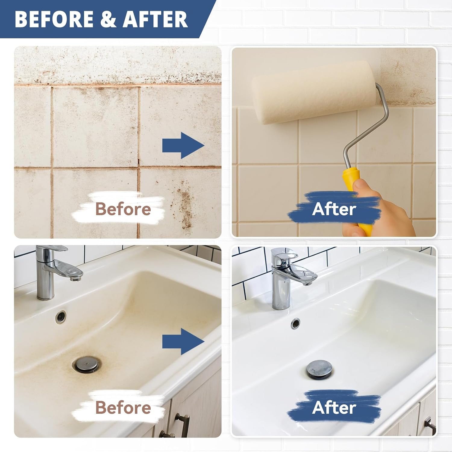 Easy Tub & Tile Refinishing Kit – White Water-Based Paint & Tools, 35oz