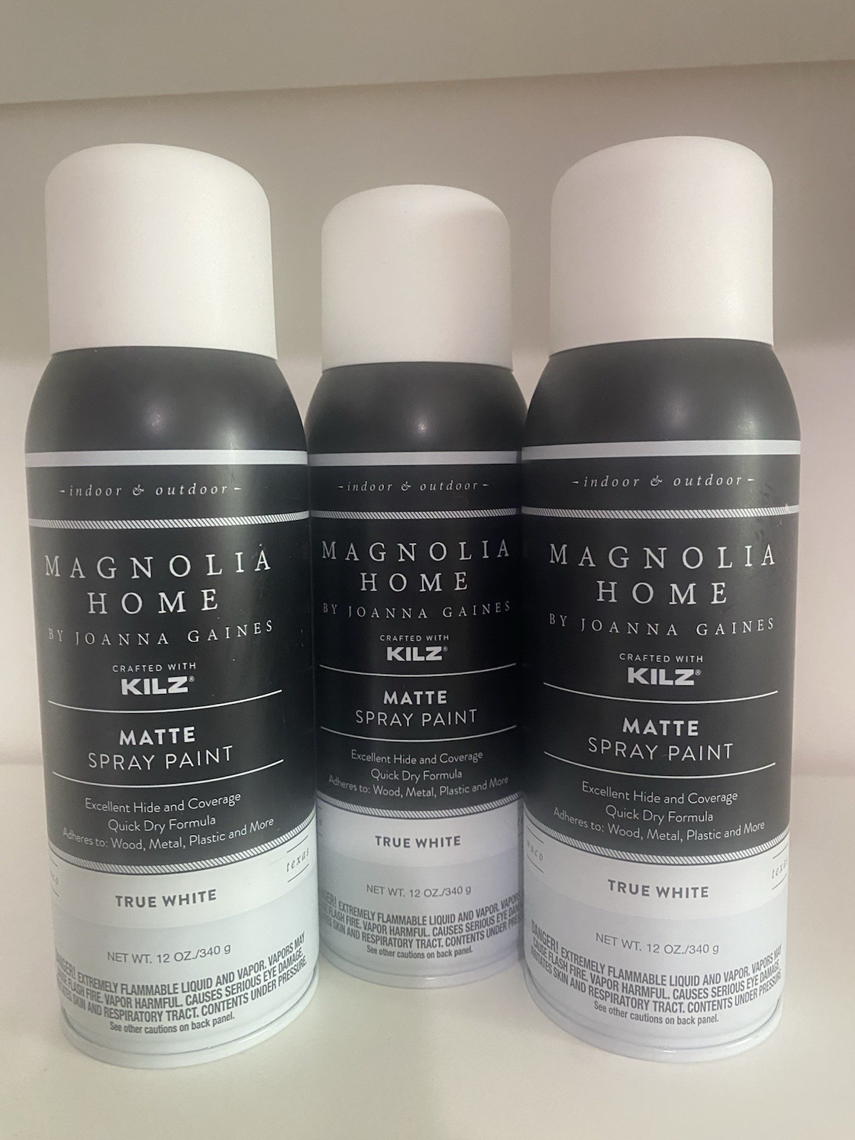 SET OF 3 ~ Magnolia Home by Joanna Gaines Kilz Matte Spray Paint TRUE WHITE 12oz