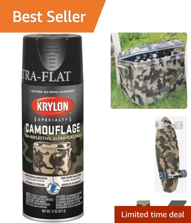 Krylon Camouflage Paint – 11 oz Black, Ultra Flat Finish for Wood & Outdoor Use