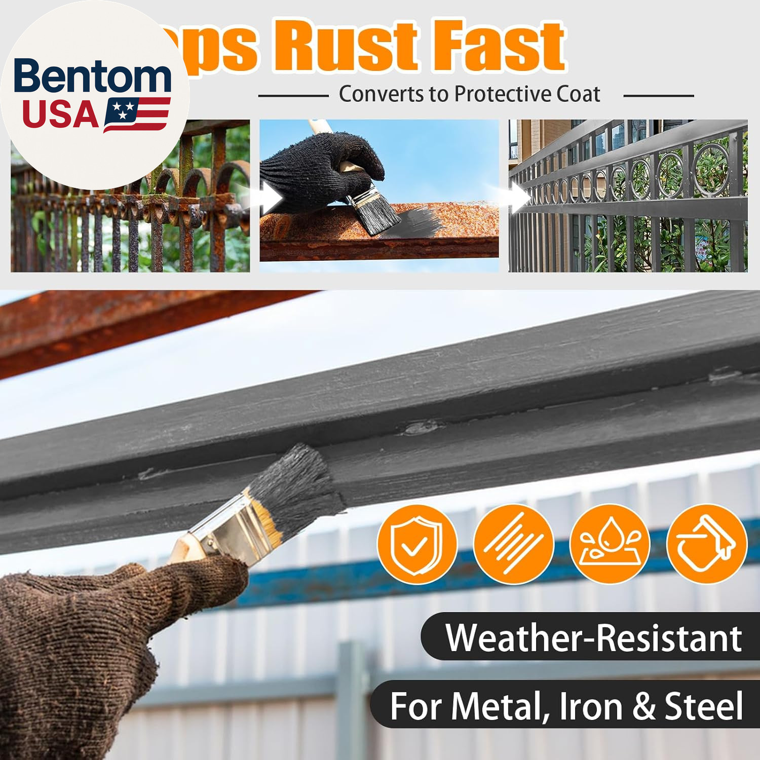 Rust Converter Paint Gray 35Oz – 2-In-1 Rust Proof Paint & Metal Primer, anti Ru