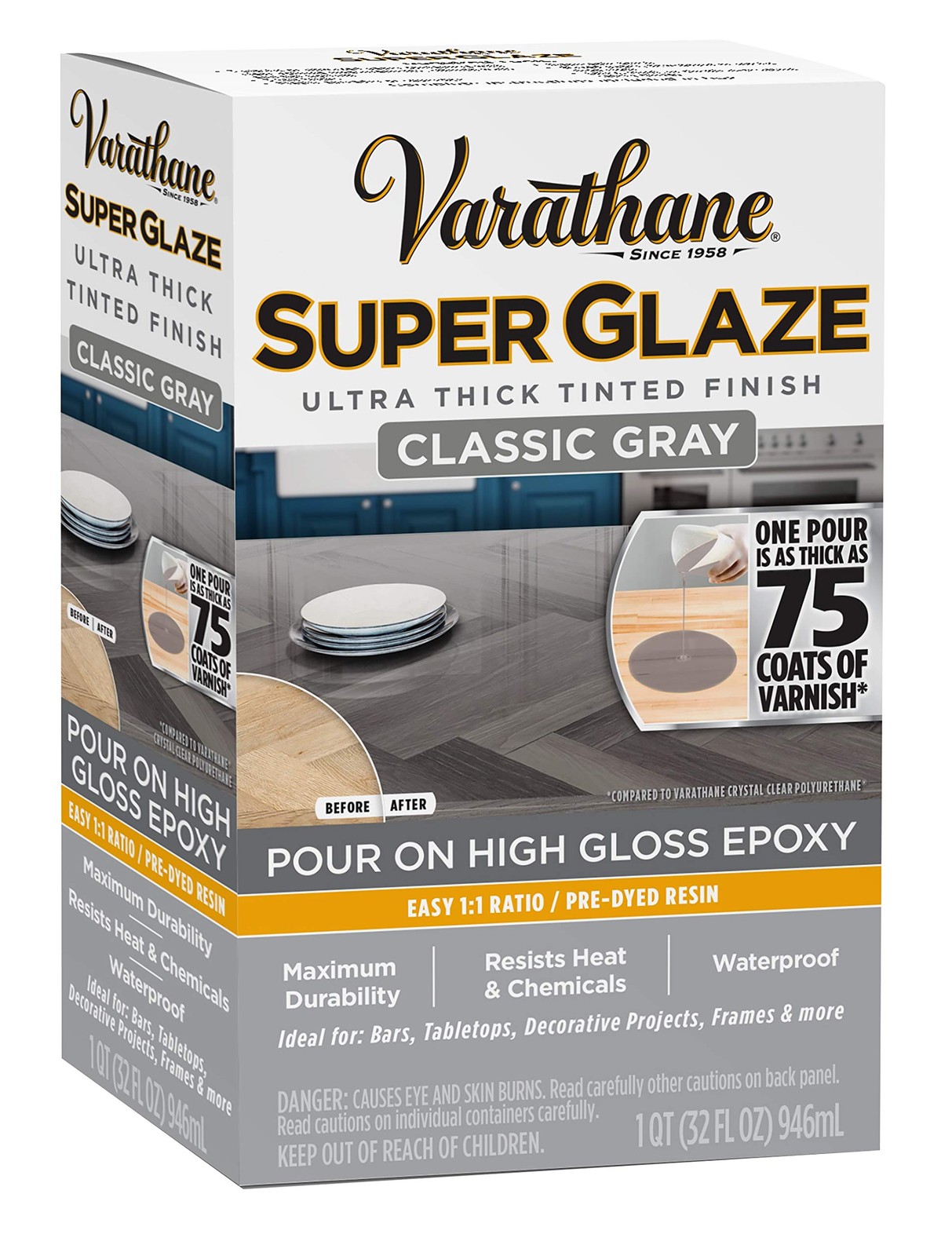 363903 Super Glaze Pour-On High Gloss Epoxy, Quart, Classic Gray