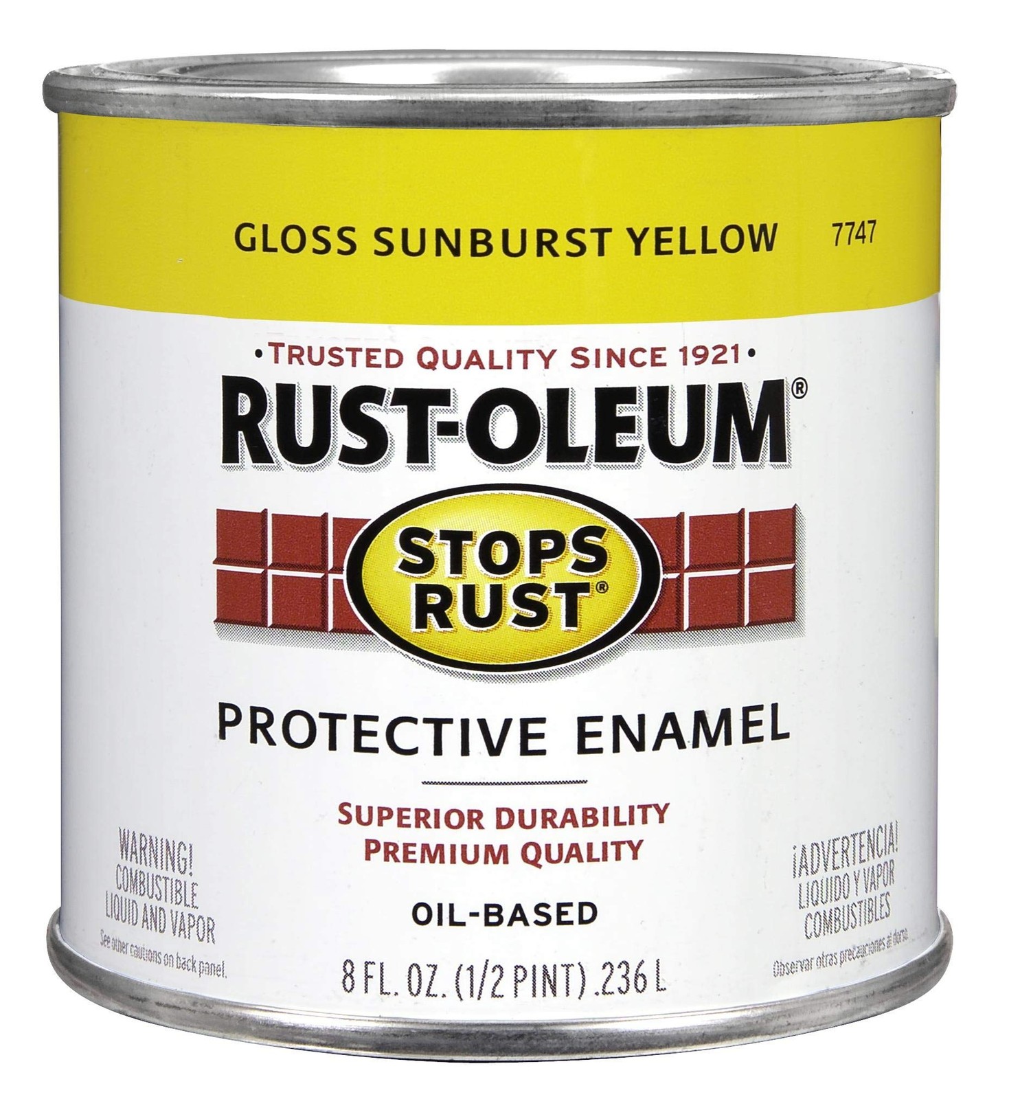 Rust-Oleum 7747730 Stops Rust Brush On Paint, Half Pint, Gloss Sunburst Yellow