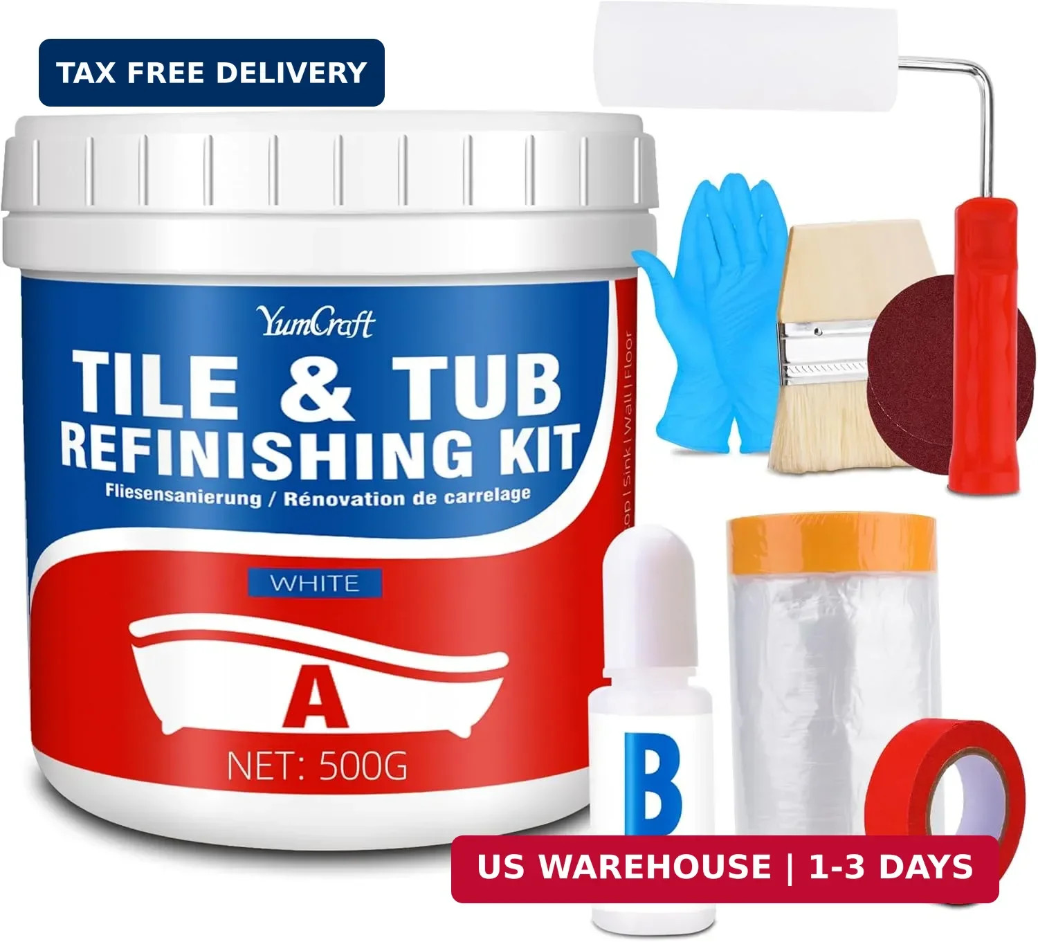 Tub and Tile Refinishing Kit, 17Oz/500G Tile Paint with Tools and Hardener – Sem
