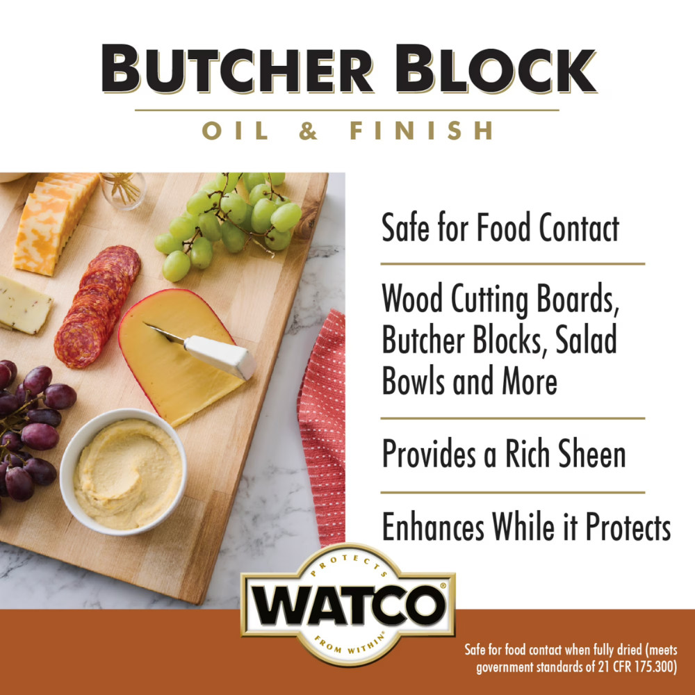 2 Pack Rust-Oleum Watco Butcher Block Oil, Clear, Wood Finish, Food Safe, 16 oz