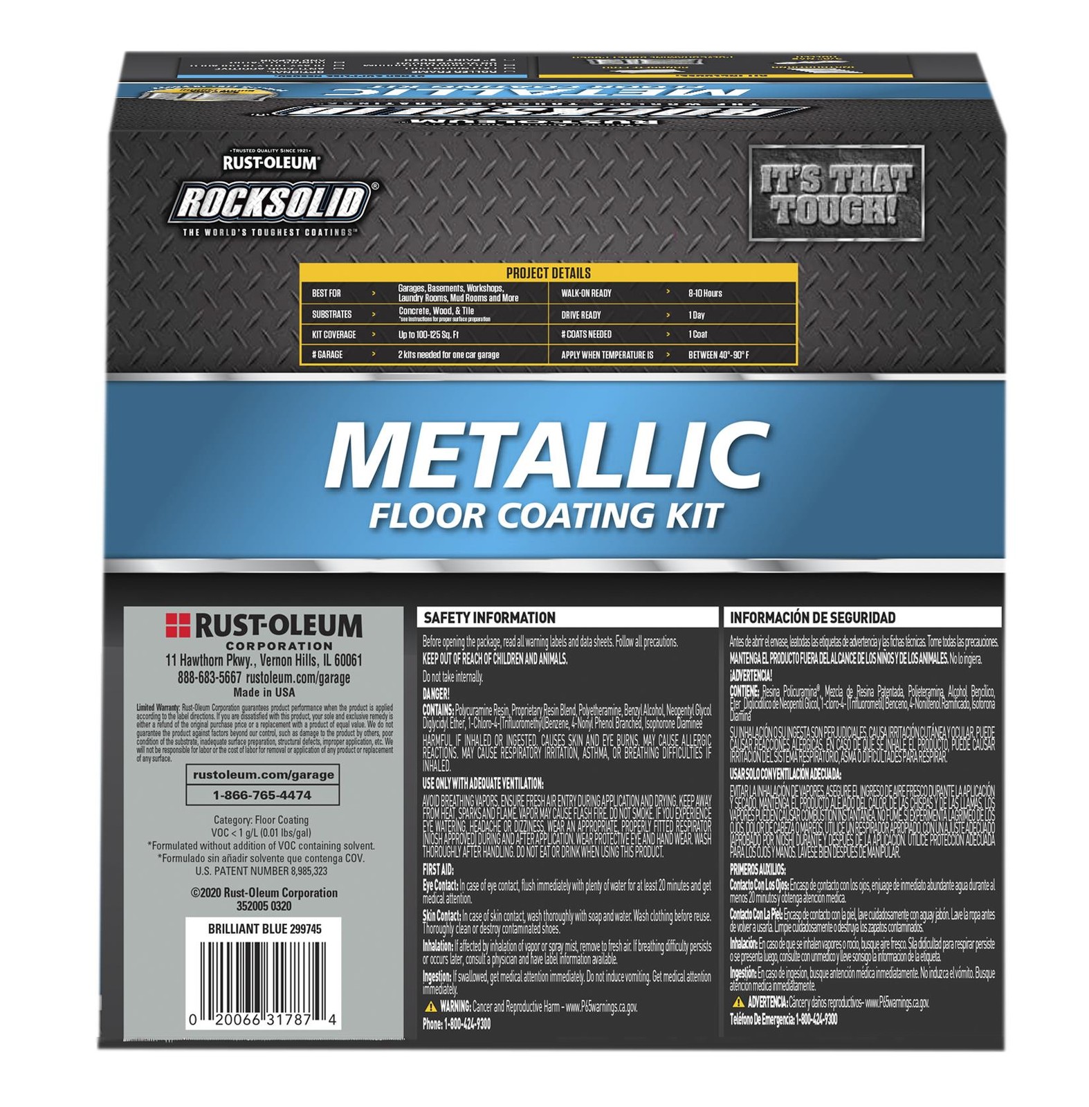 RockSolid Metallic Floor Coating Kit, Brilliant Blue, High Gloss, 80 Oz – 299745