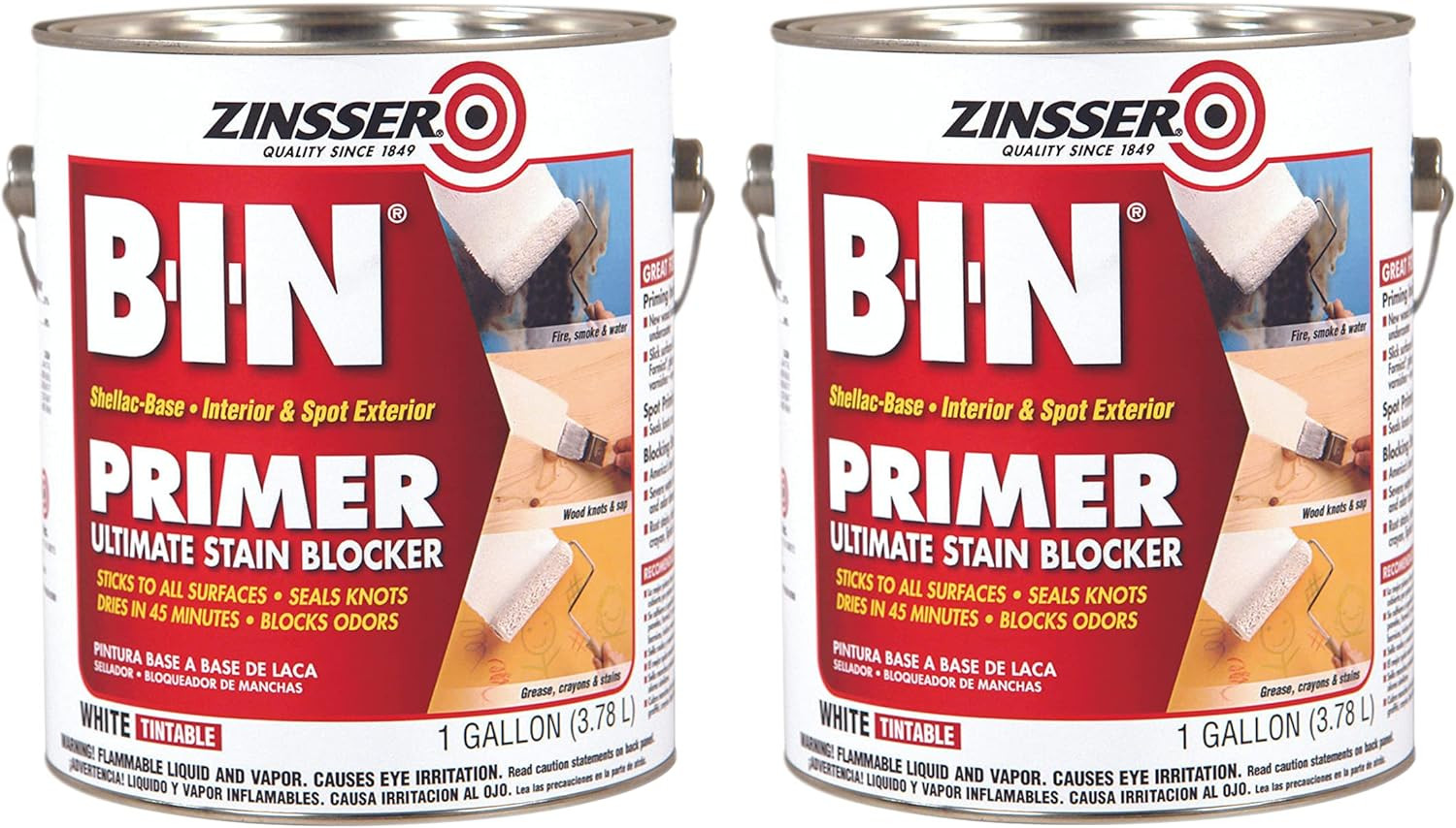 B-I-N Shellac Primer 2 Pack – White Gallon for Exceptional Coverage
