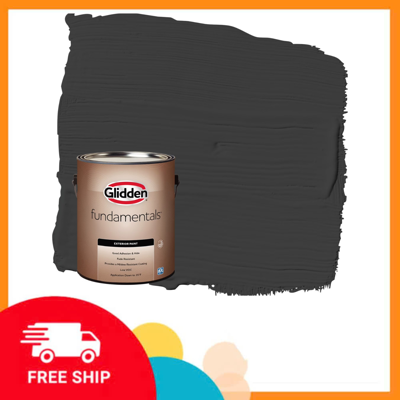 Glidden Fundamentals Exterior Paint, Black Semi Gloss House Coating, 1 Gallon