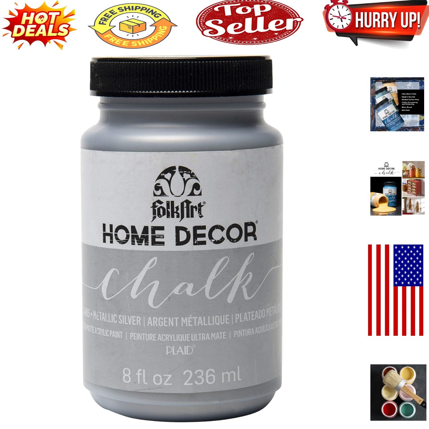 Home Decor Chalk Metallic Silver – 8 oz. Ultra-Matte Acrylic Paint for Versat…