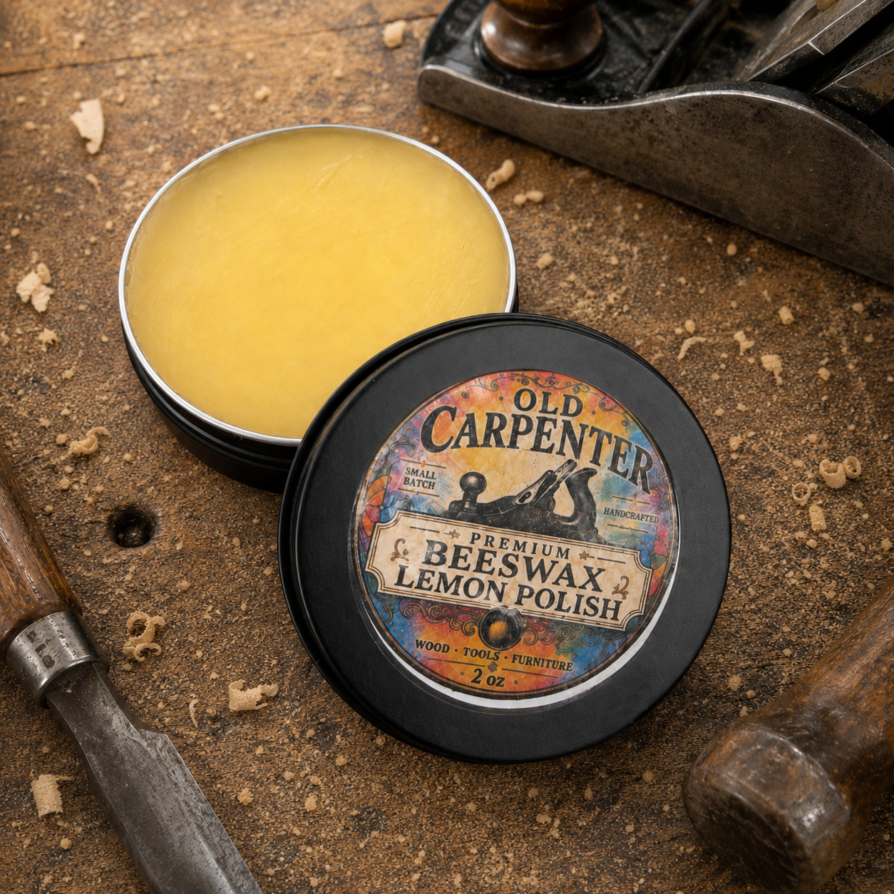 Old Carpenter Beeswax Lemon Polish 2 oz Soft Creamy Wax for Wood Tools Furniture