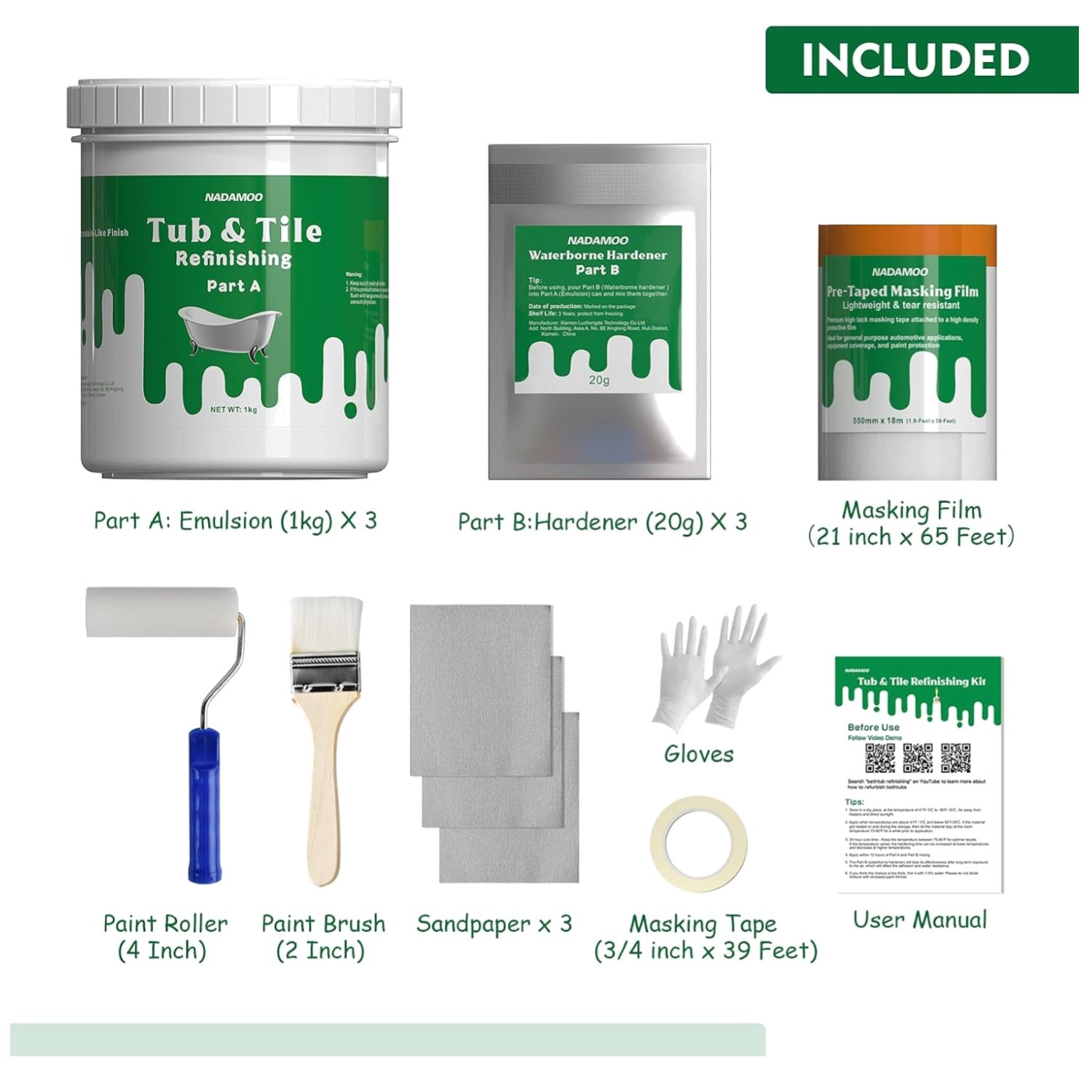 White Tub & Tile Refinishing Kit 105 oz – DIY Bathroom Paint