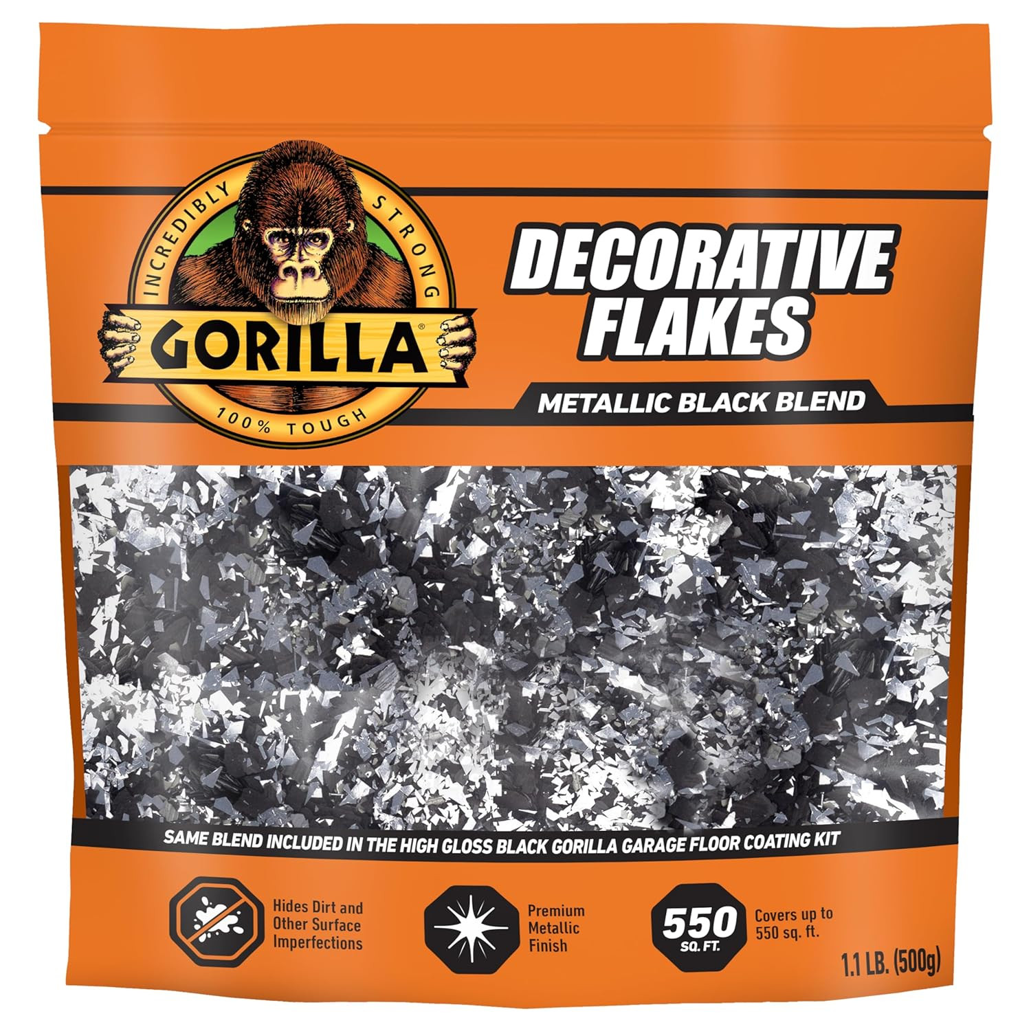 Gorilla Decorative Floor Coating Flakes Metallic Black Blend 550 SqFt