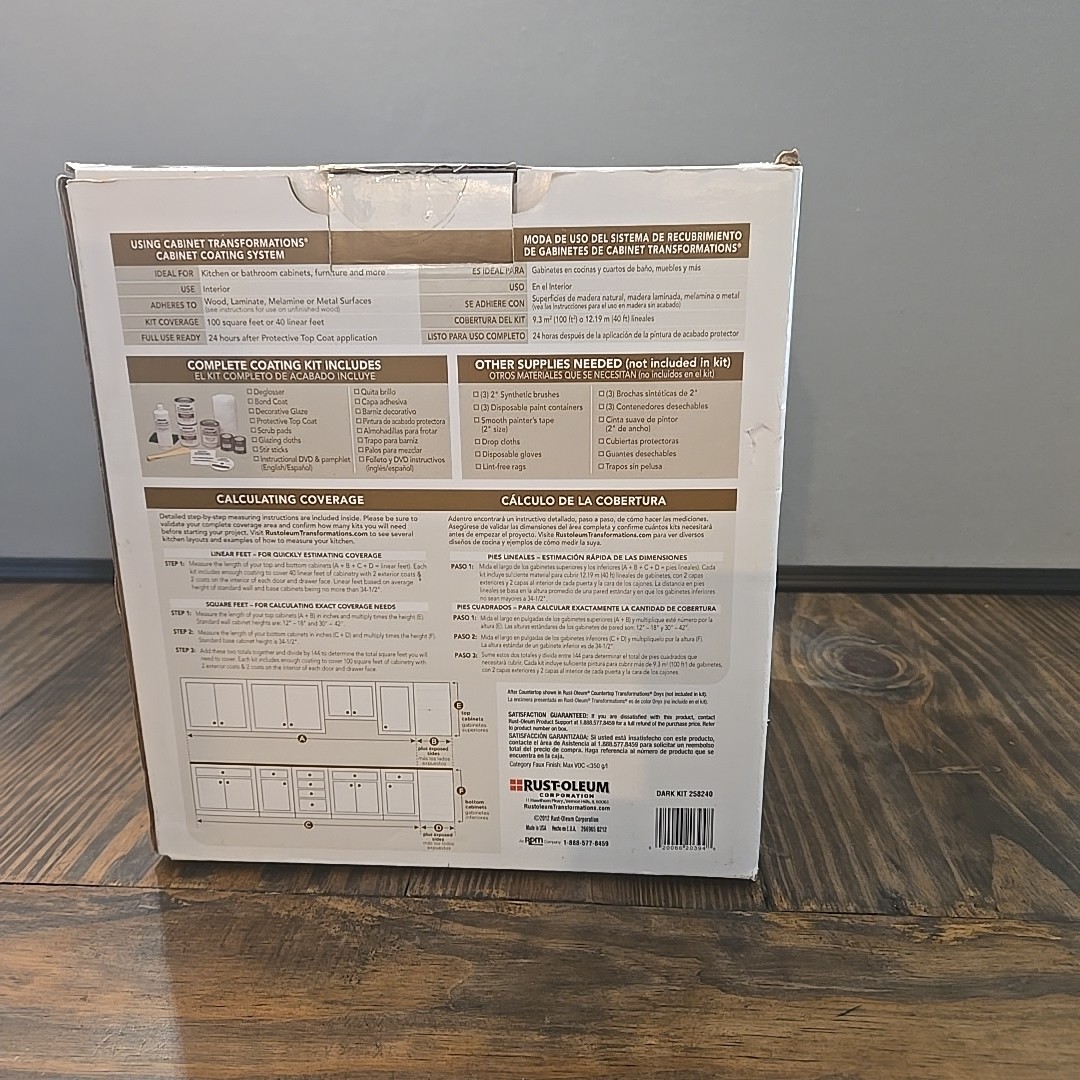NEW In Box Rust-Oleum Cabinet Transformations Dark Kit 258240 Espresso 100 SQ FT