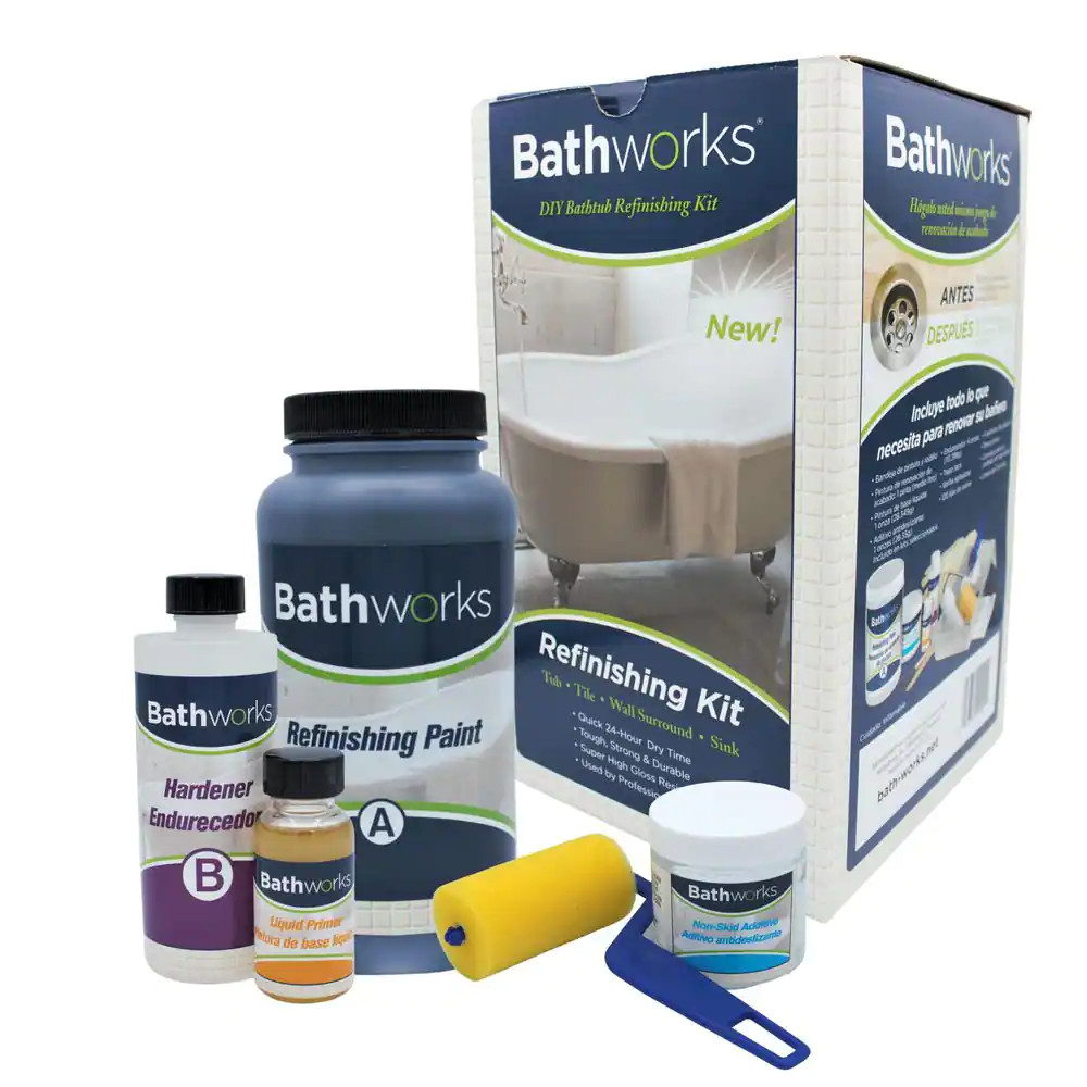 BATHWORKS Bathtub Refinishing Kit Shower Sink 22 oz DIY Slip Guard Gloss WHITE