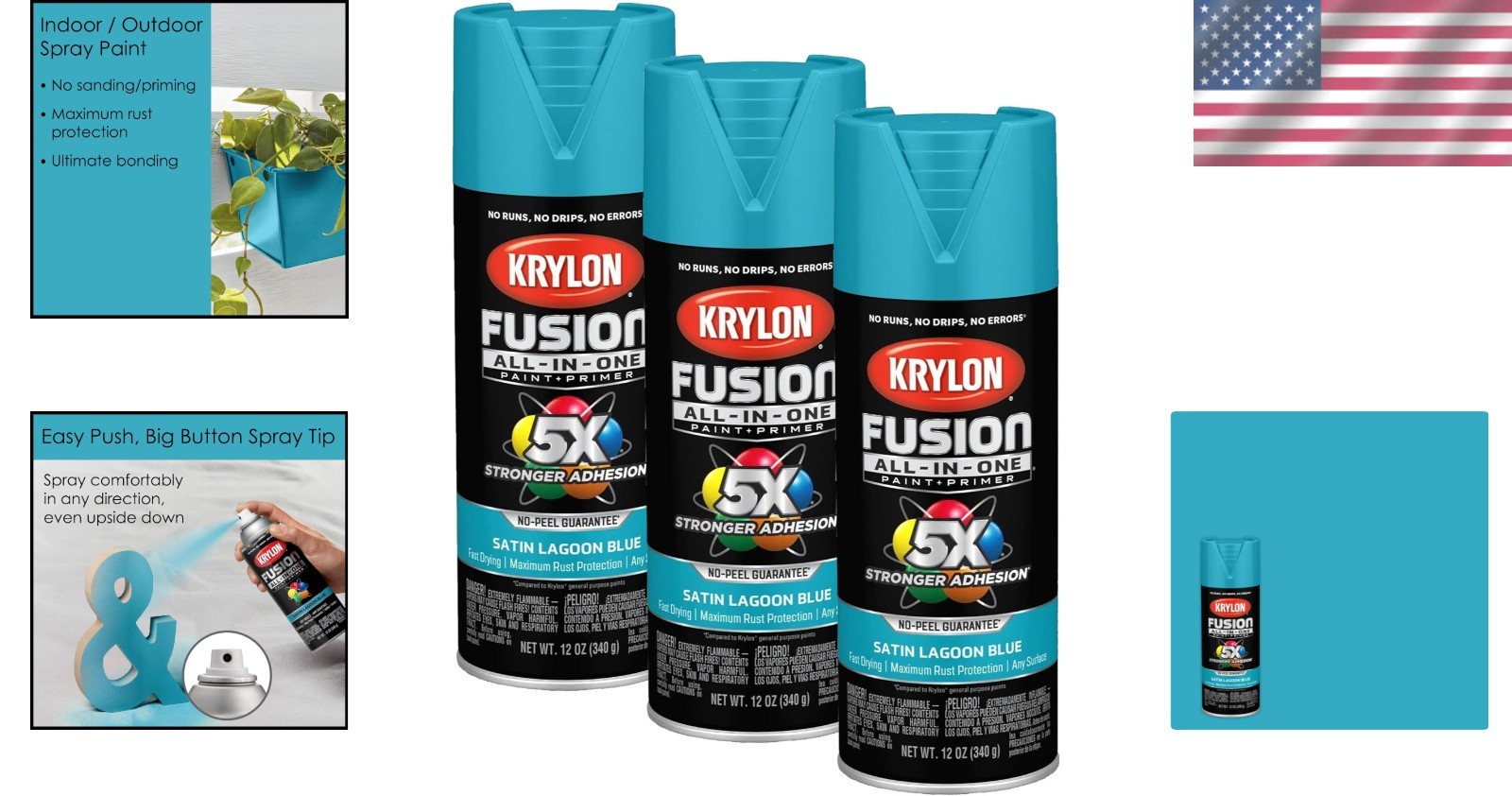 Fusion Spray Paint Set – Lagoon Blue, Indoor/Outdoor, 3 Pack