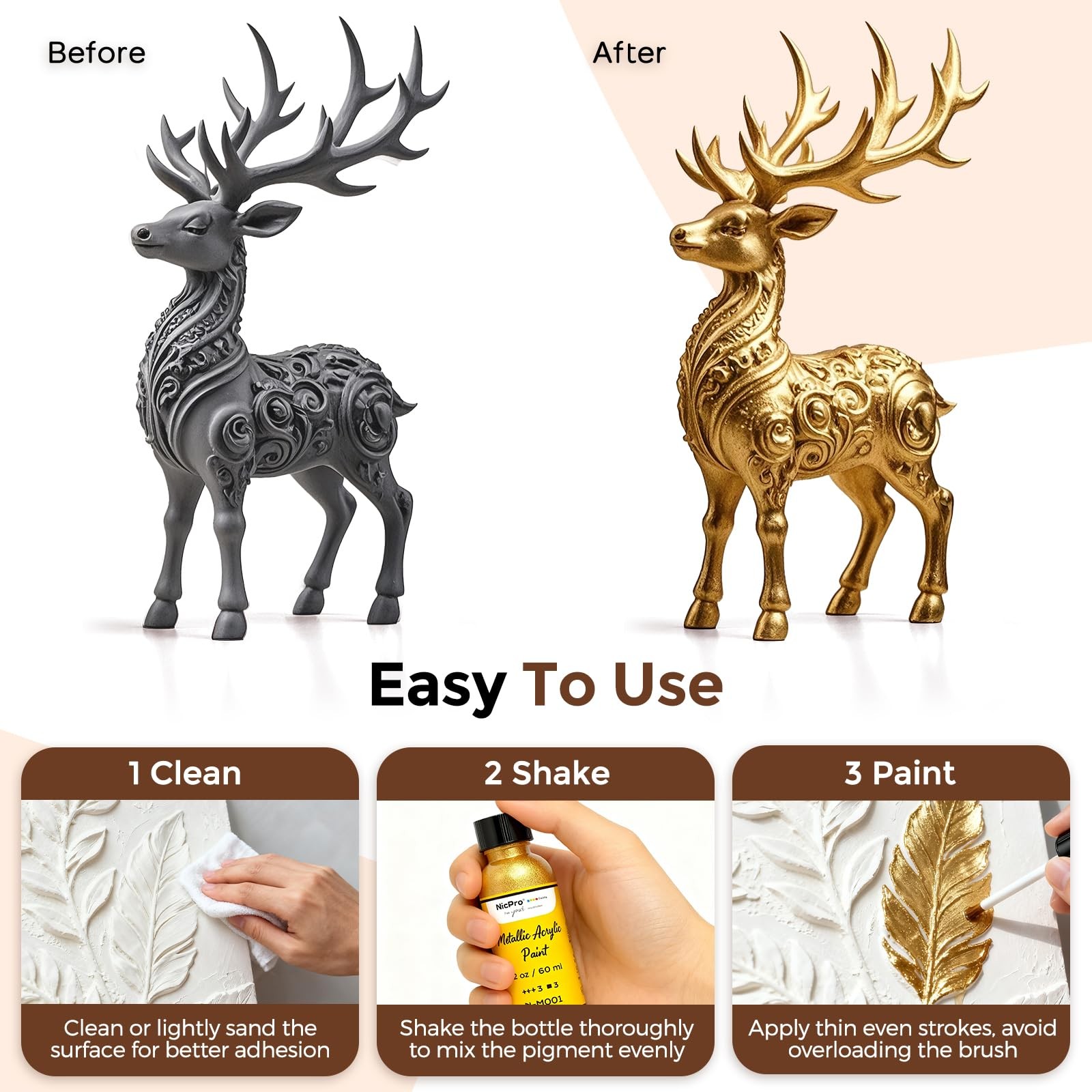 Gold Leaf Paint – 2oz/60ml Metallic Gold Acrylic Paint, Water-Based Non Toxic…