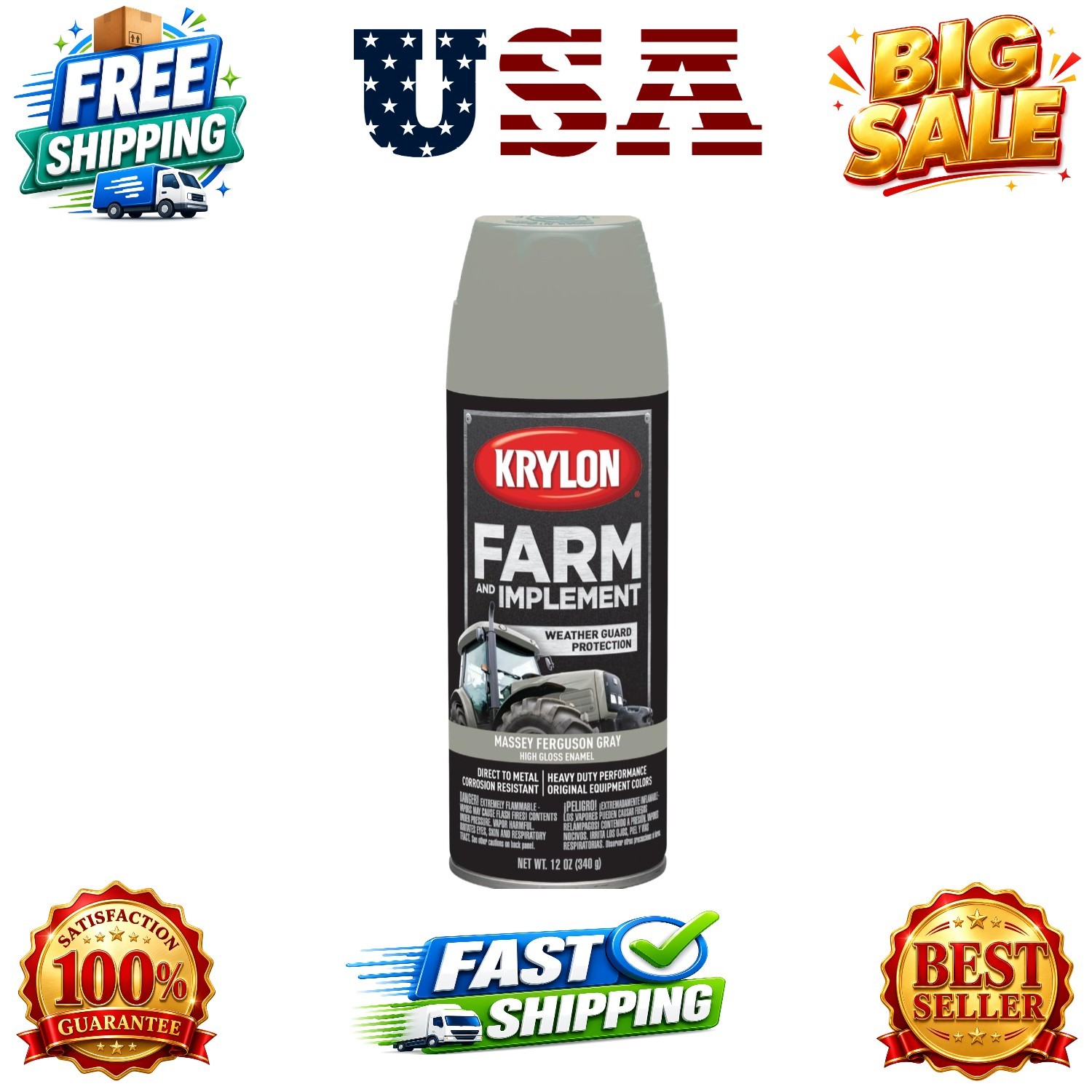 Farm & Implement Spray Paint, High Gloss, Massey Ferguson Gray, 12 oz