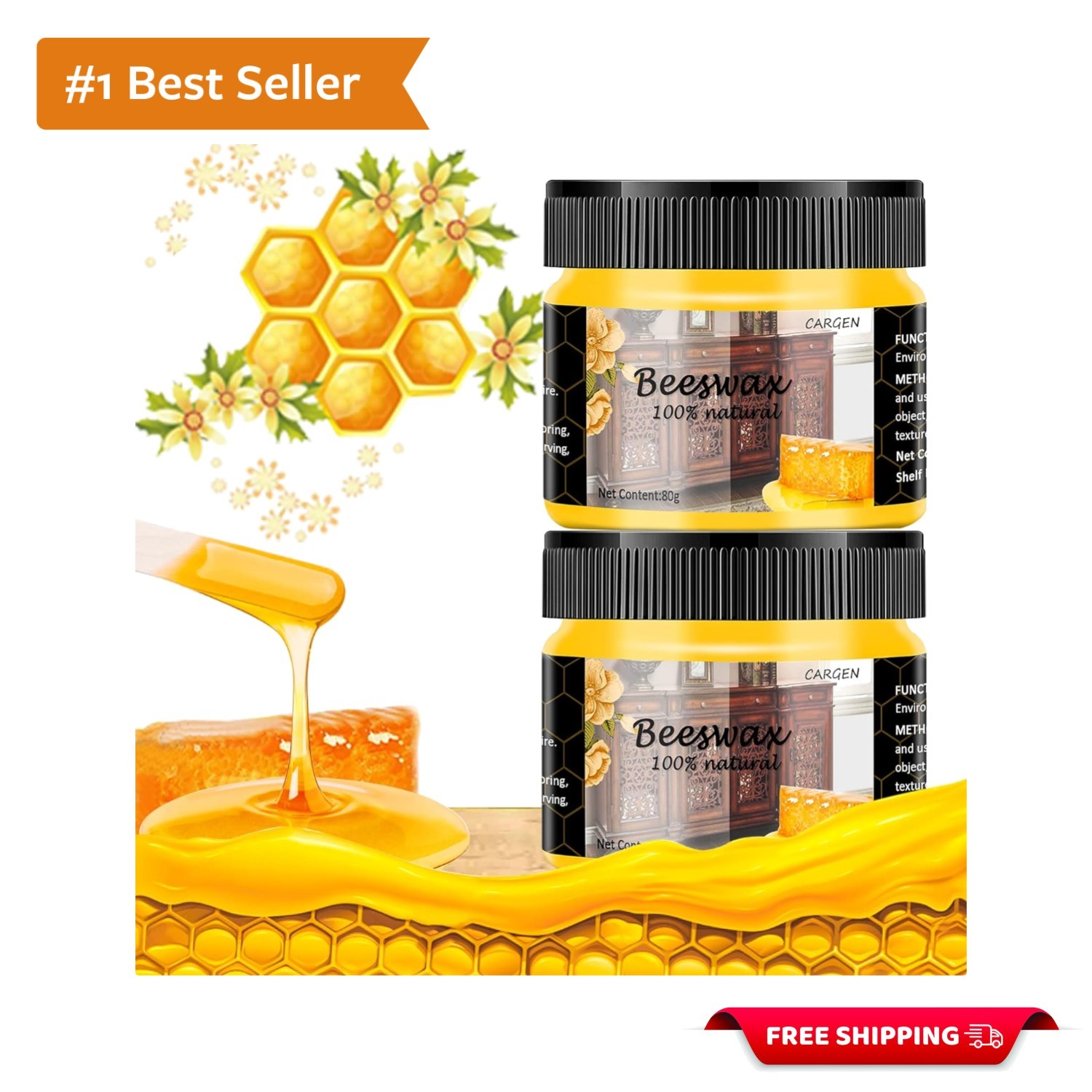 Eco-Friendly Beeswax Furniture Polish – Deep Clean & Restore Shine, 2pcs
