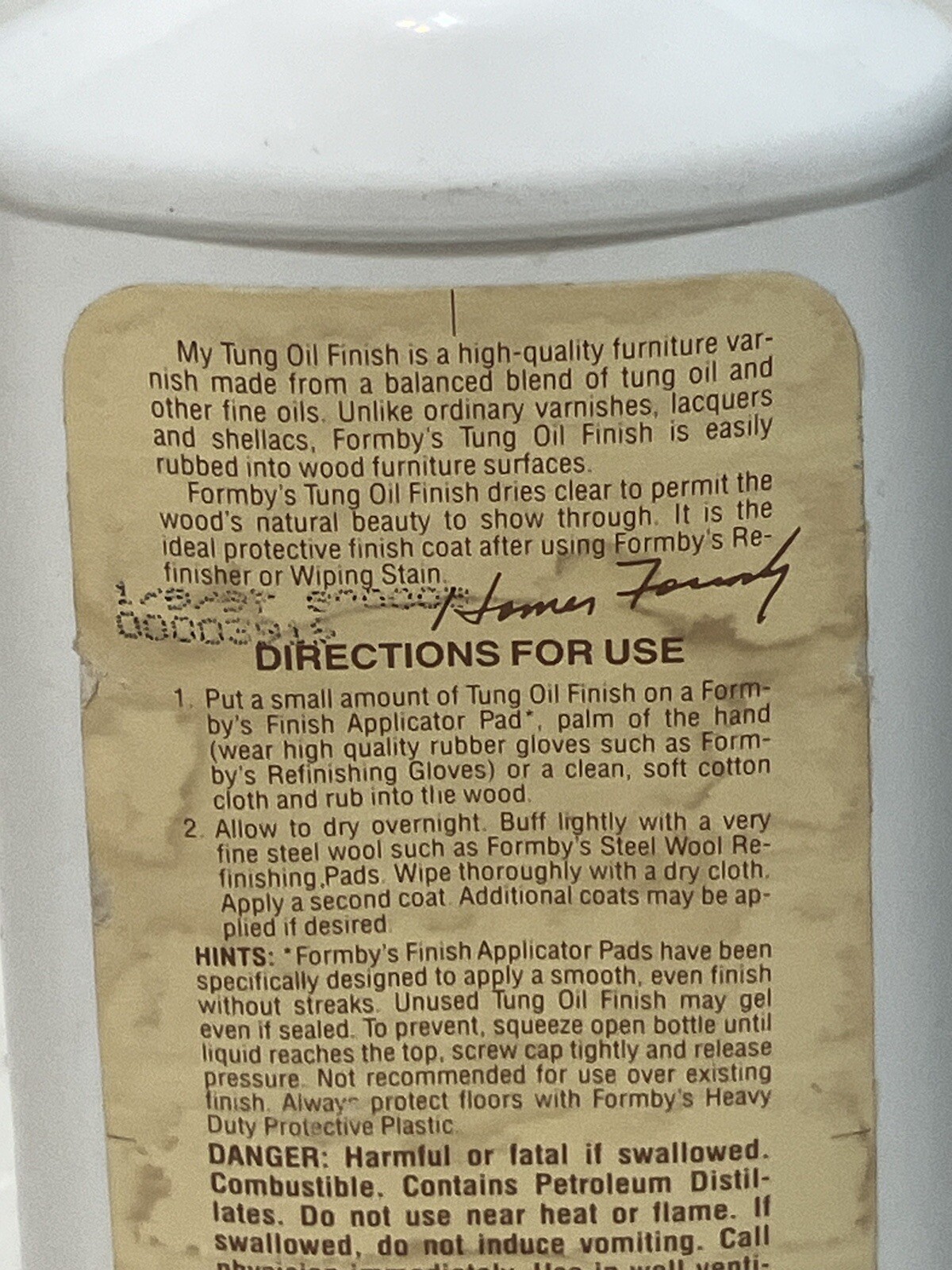 Formby’s Tung Oil Finish High Gloss Wood Protector Large 16oz Vintage Bottle New