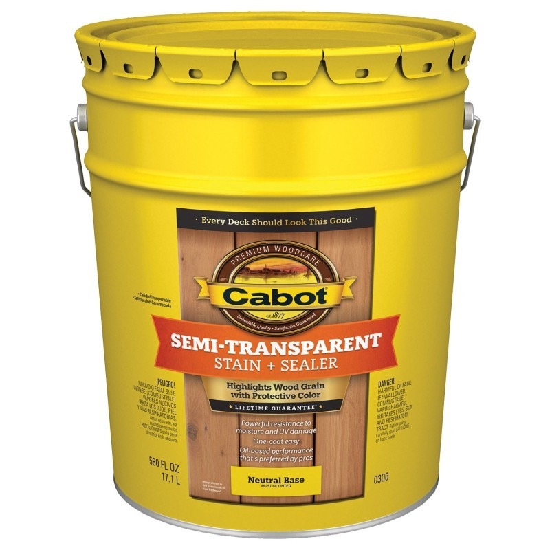 Cabot 300 Series 140.0000306.008 Exterior Stain, Semi-Transparent, Neutral Base,