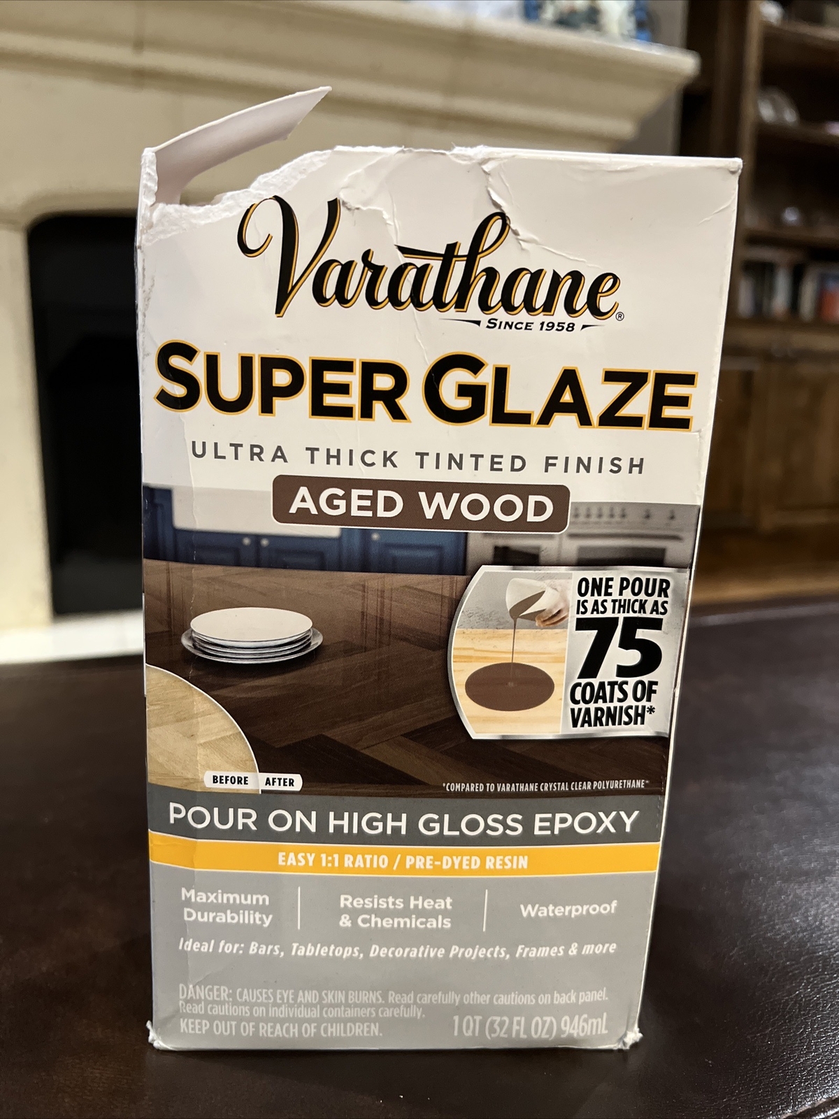 Varathane Super Glaze Pour-On High Gloss Epoxy Quart Aged Wood,
