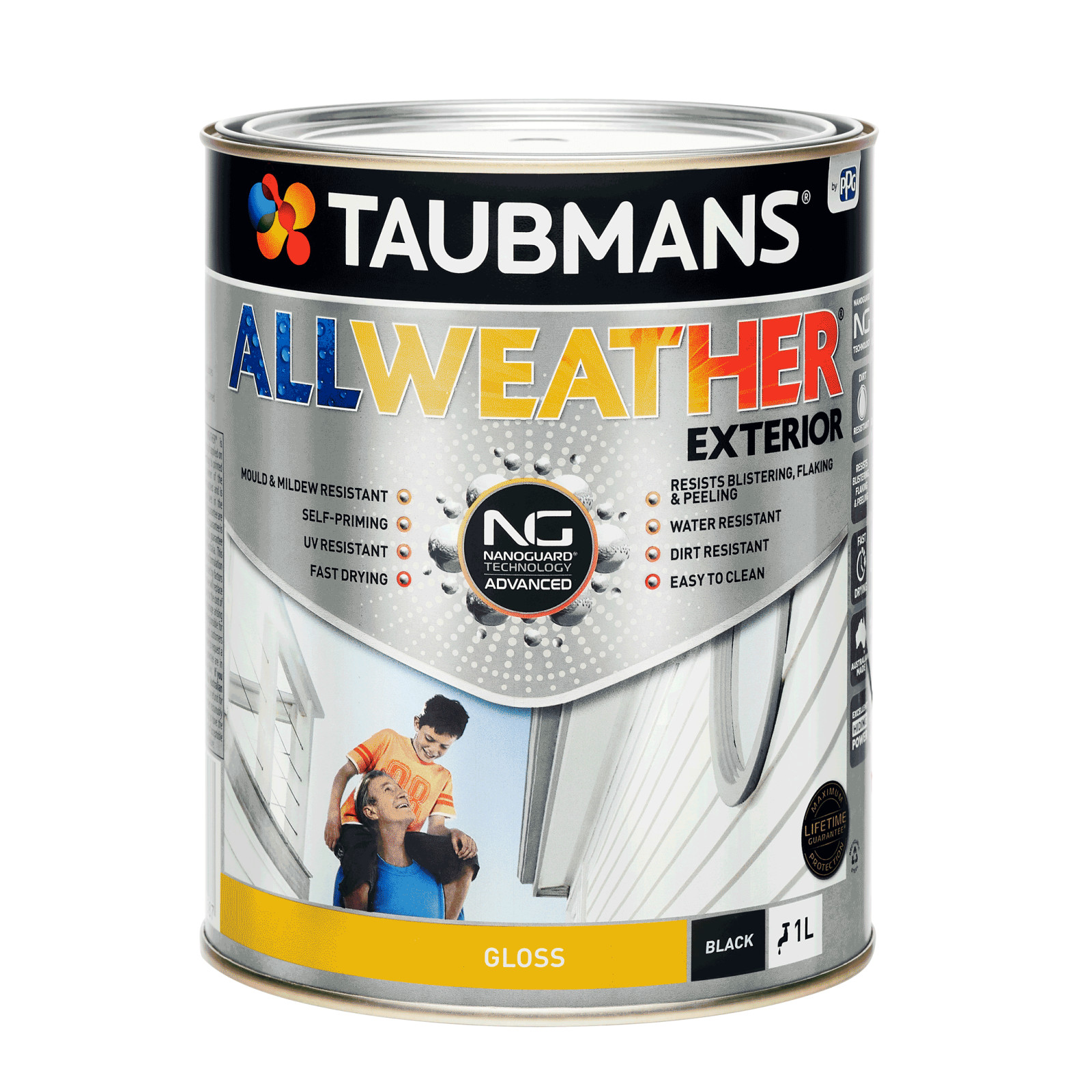 Taubmans 1L Black Gloss All Weather Exterior Paint