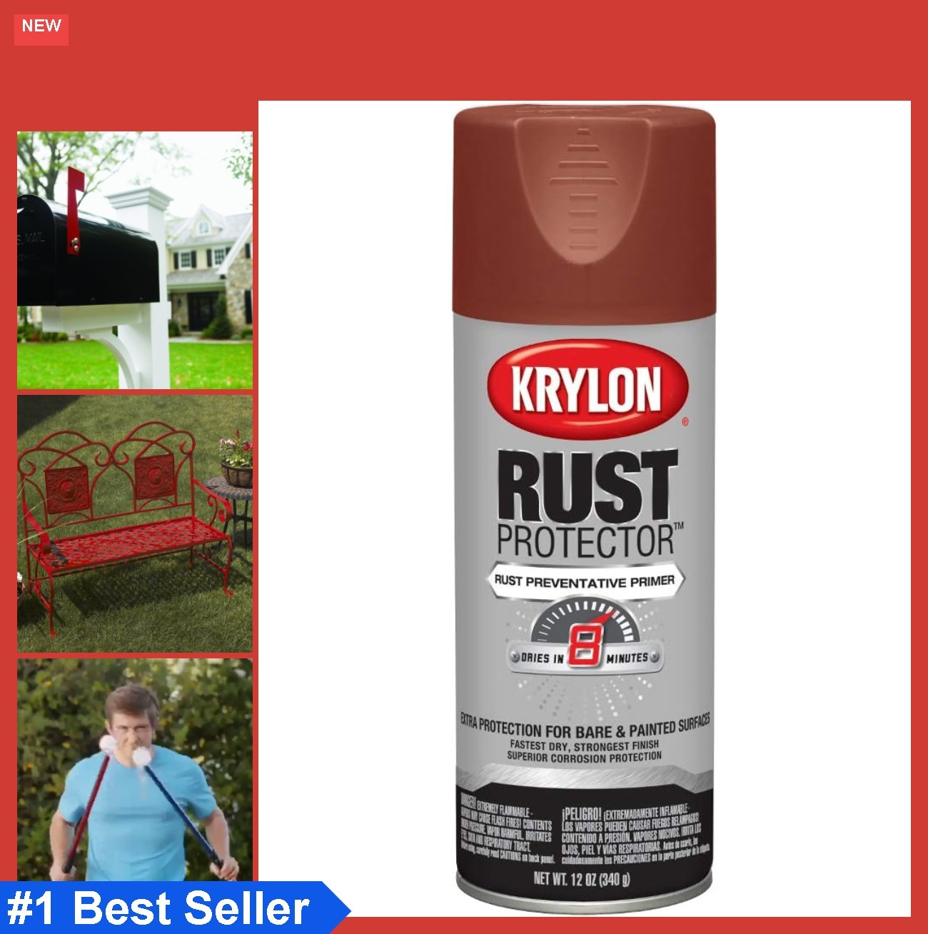 Red Oxide Spray Paint Primer Rust Protection for Metal Surfaces 12 oz Satin