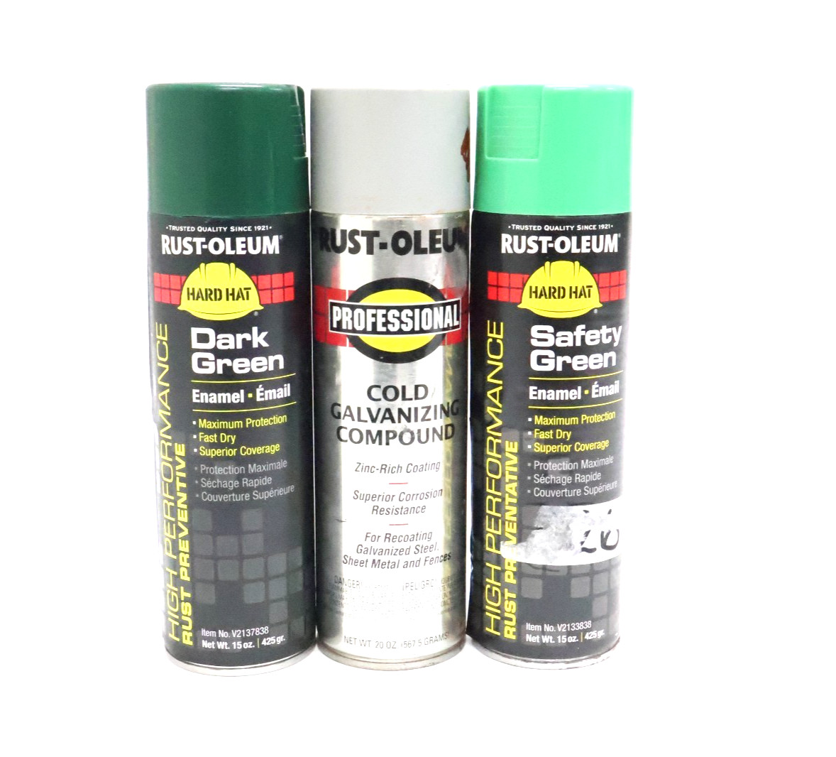 Lot of 3 Rust-Oleum Safety Green Dark Green Spray Paint & Cold Galvanizing 20 oz