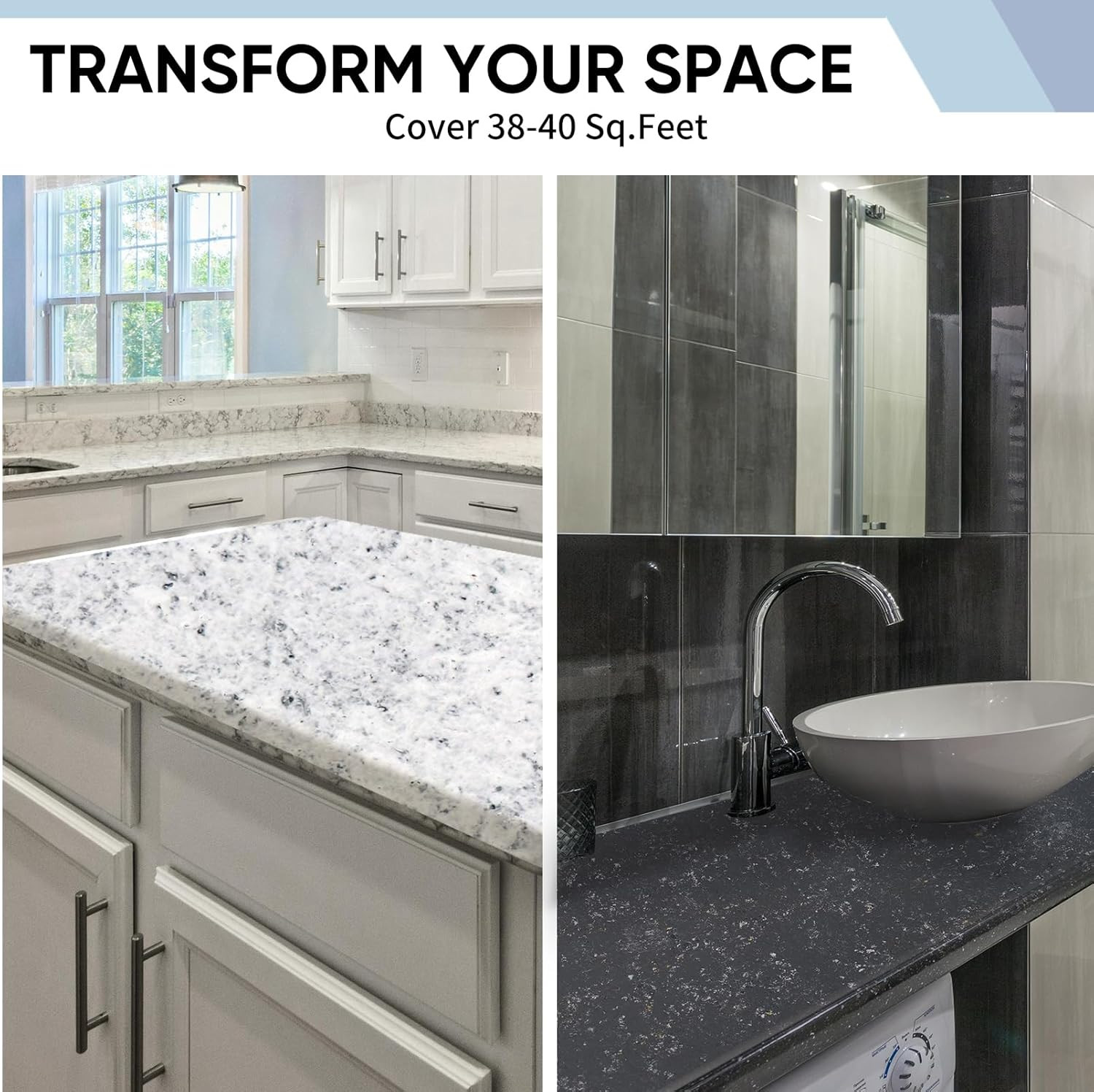 Granite White Epoxy Countertop Paint Kit – 40 Sq.Ft. for Kitchen & Bath