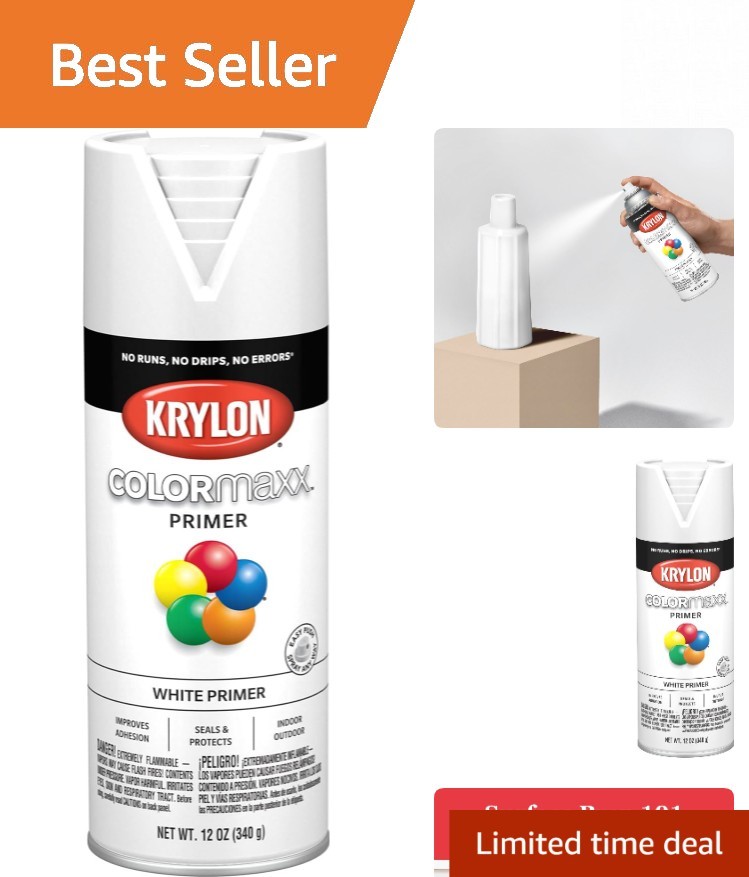 Krylon COLORmaxx White Primer Spray Paint – 12 Oz, Fast Drying for All Surfaces