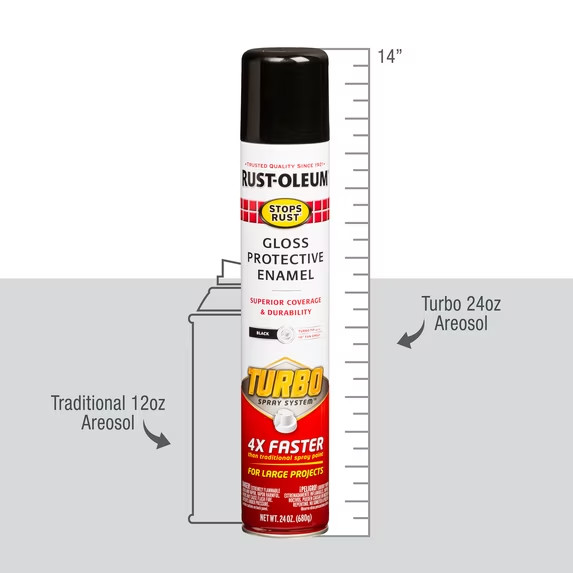 Rust-Oleum Stops Rust Turbo Spray Paint, Flat/Gloss Black White Red Blue, 24 oz