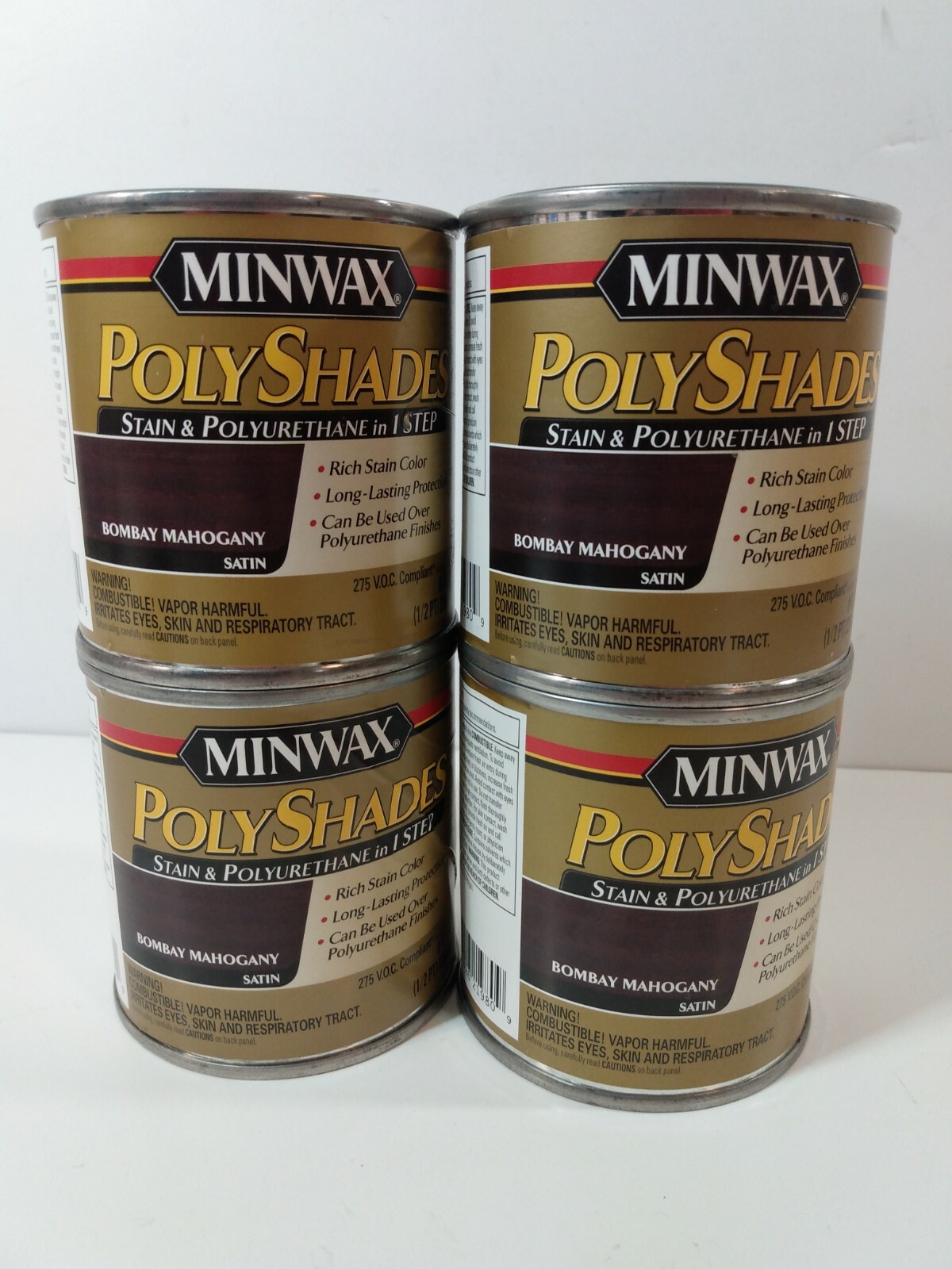 4X Minwax POLY SHADE BOMBAY MAHOGANY SATIN STAIN & POLYURETHANE IN ONE 8 oz