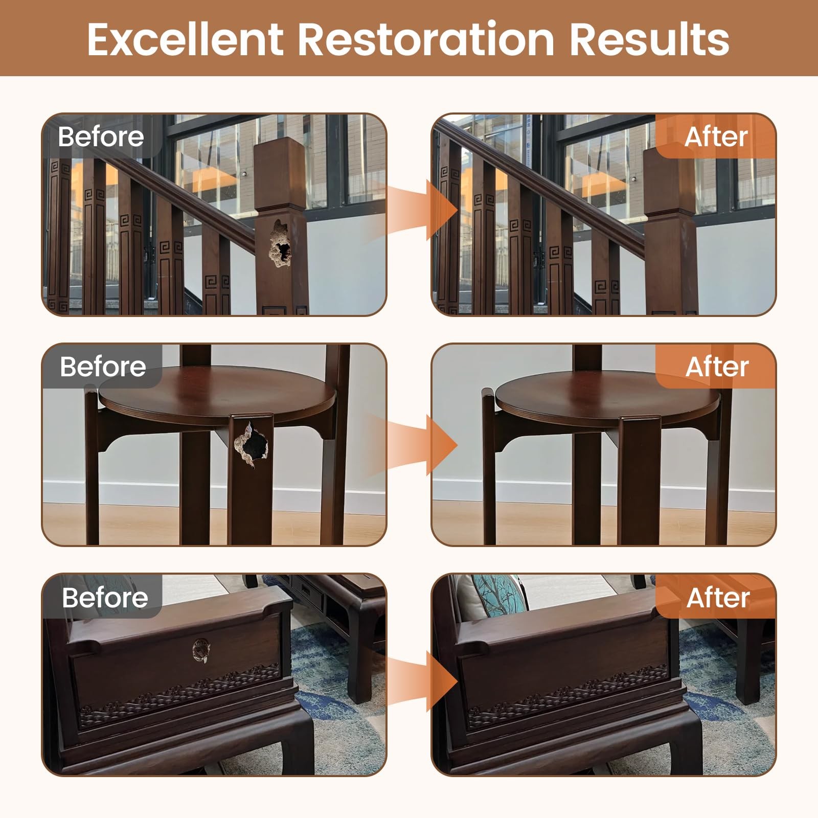 Boncart Epoxy Wood Putty, High Strength Filler Stainable Dark Brown